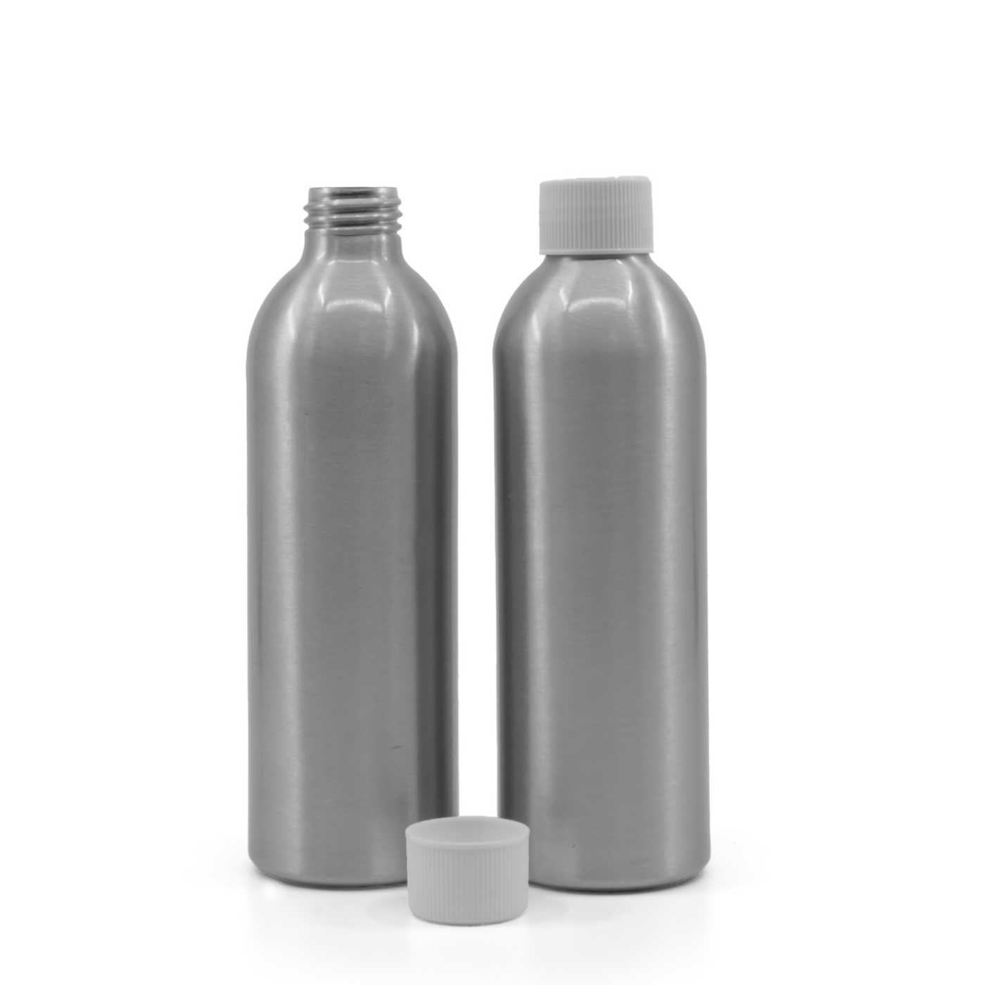 Butelka aluminiowa z białą plastikową nakrętką, 225 ml