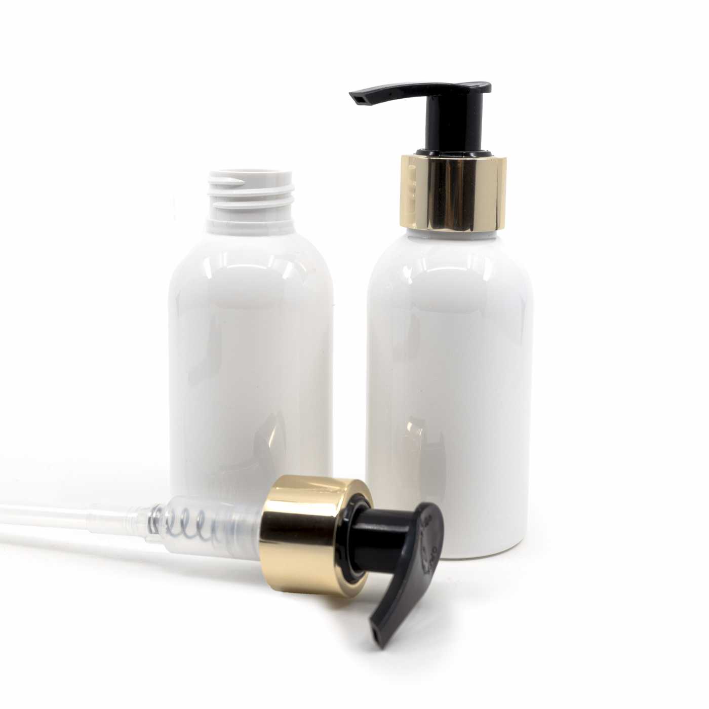 Plastová fľaša biela, zlatý dávkovač, 100 ml