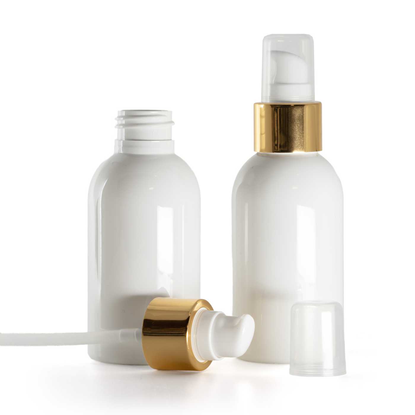 Plastová fľaša, biela, dávkovač s krytkou, bielo-zlatý, 100 ml