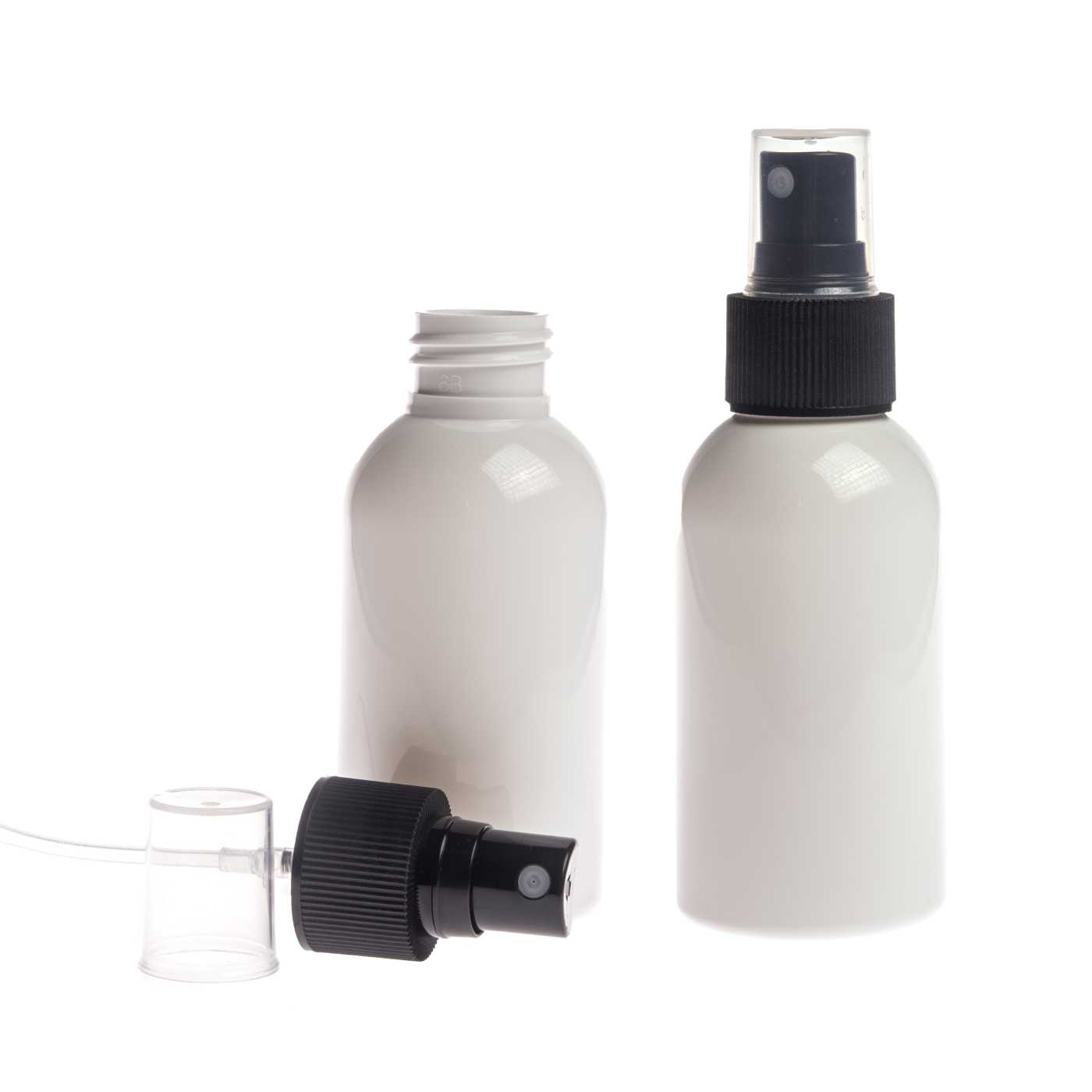 Plastová fľaša biela,24/410, čierny rozprašovač, 100 ml