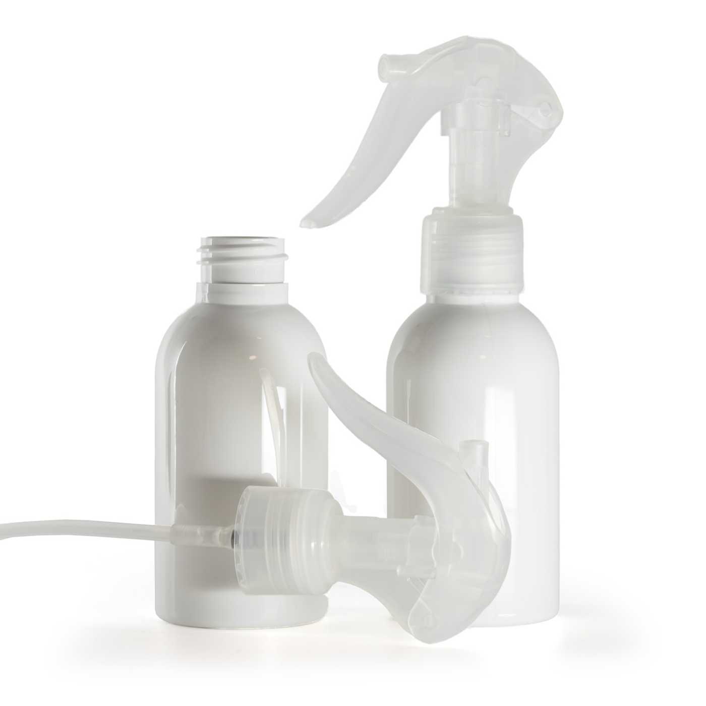 Butelka plastikowa, biała, spryskiwacz przezroczysty, 100 ml