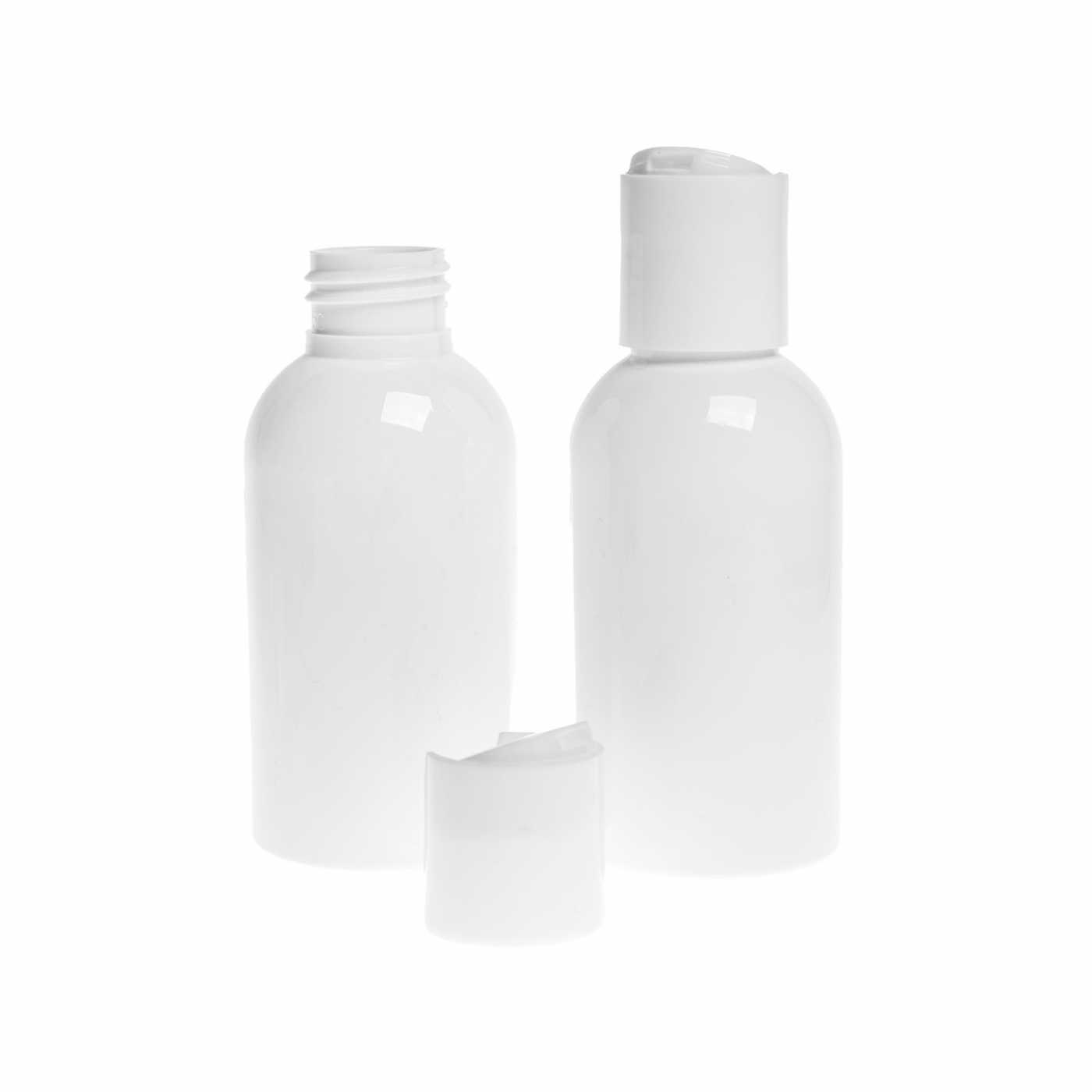 Plastová fľaša biela, biely disc top, 100 ml
