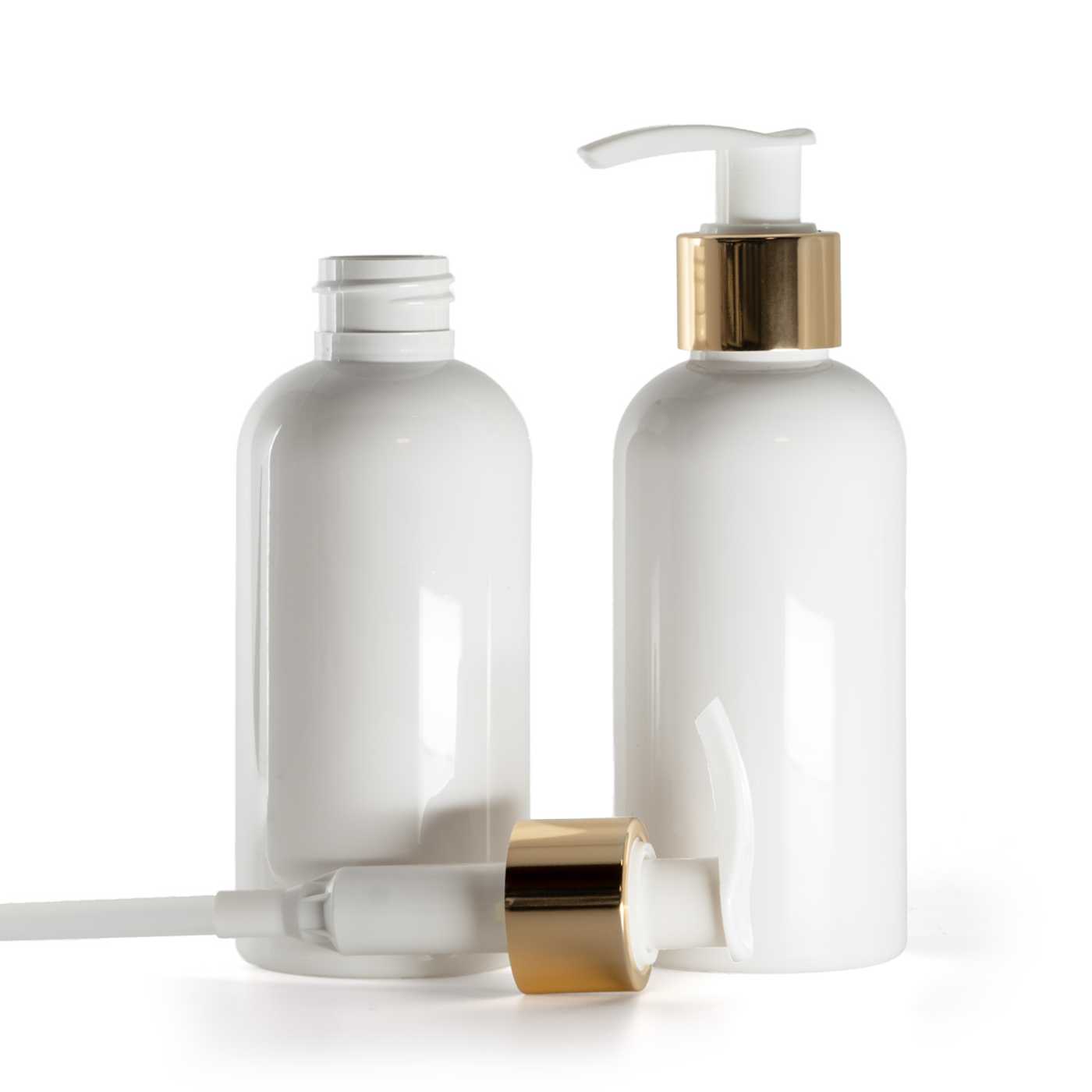 Plastová fľaša biela, bielo-zlatý dávkovač, 150 ml