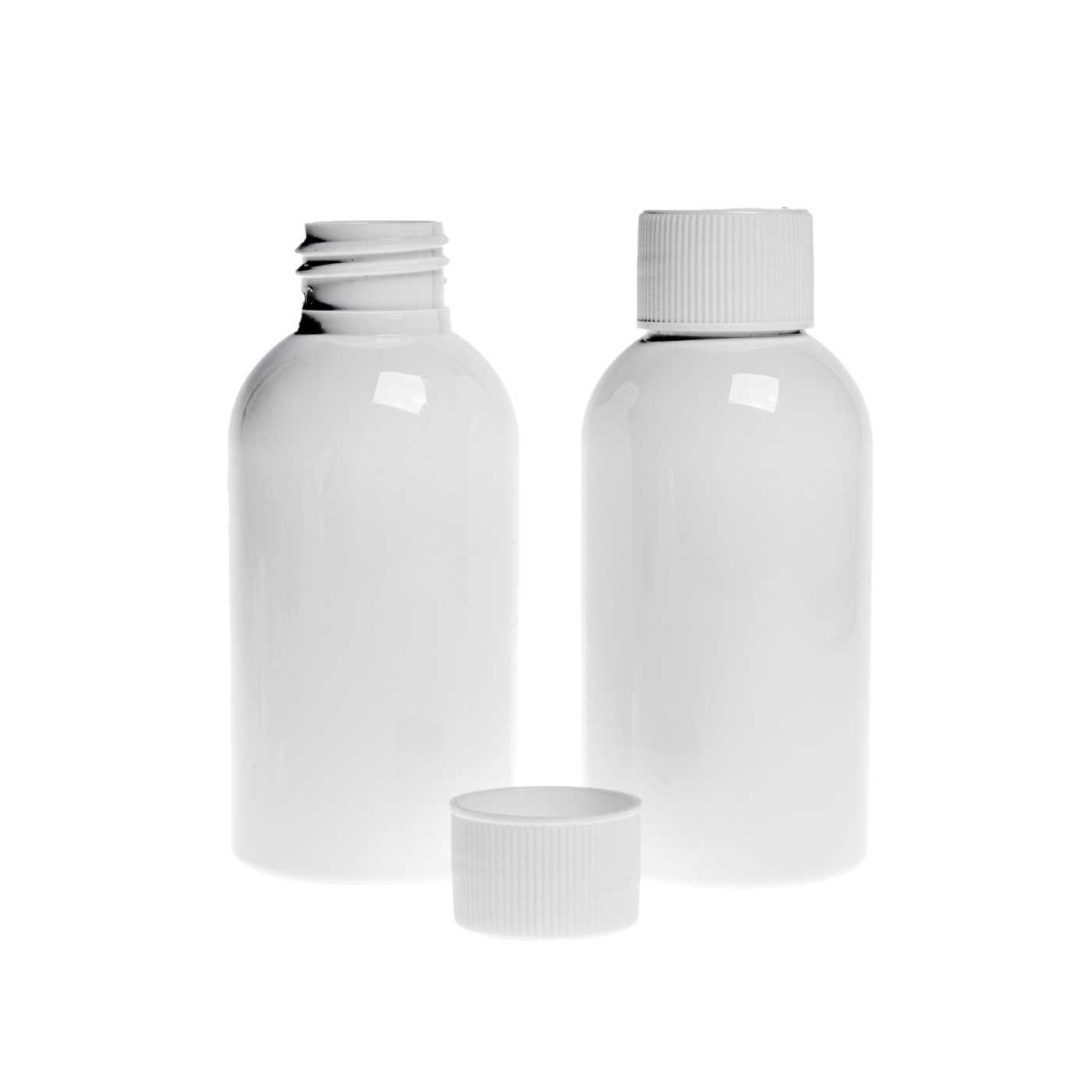 Plastová fľaša biela s bielym vrchnákom, 150 ml