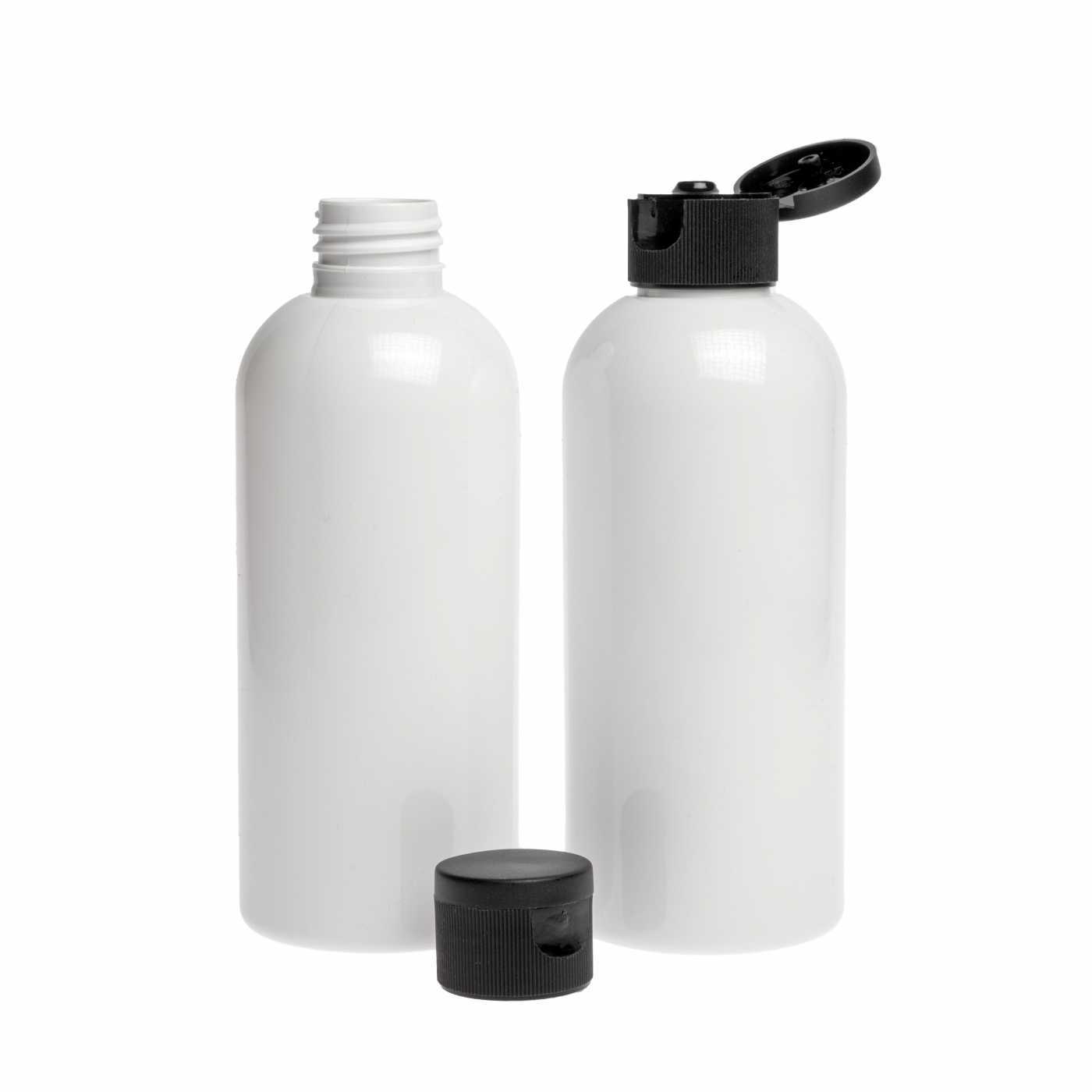 Plastová fľaša biela s čiernym flip topom, 150 ml