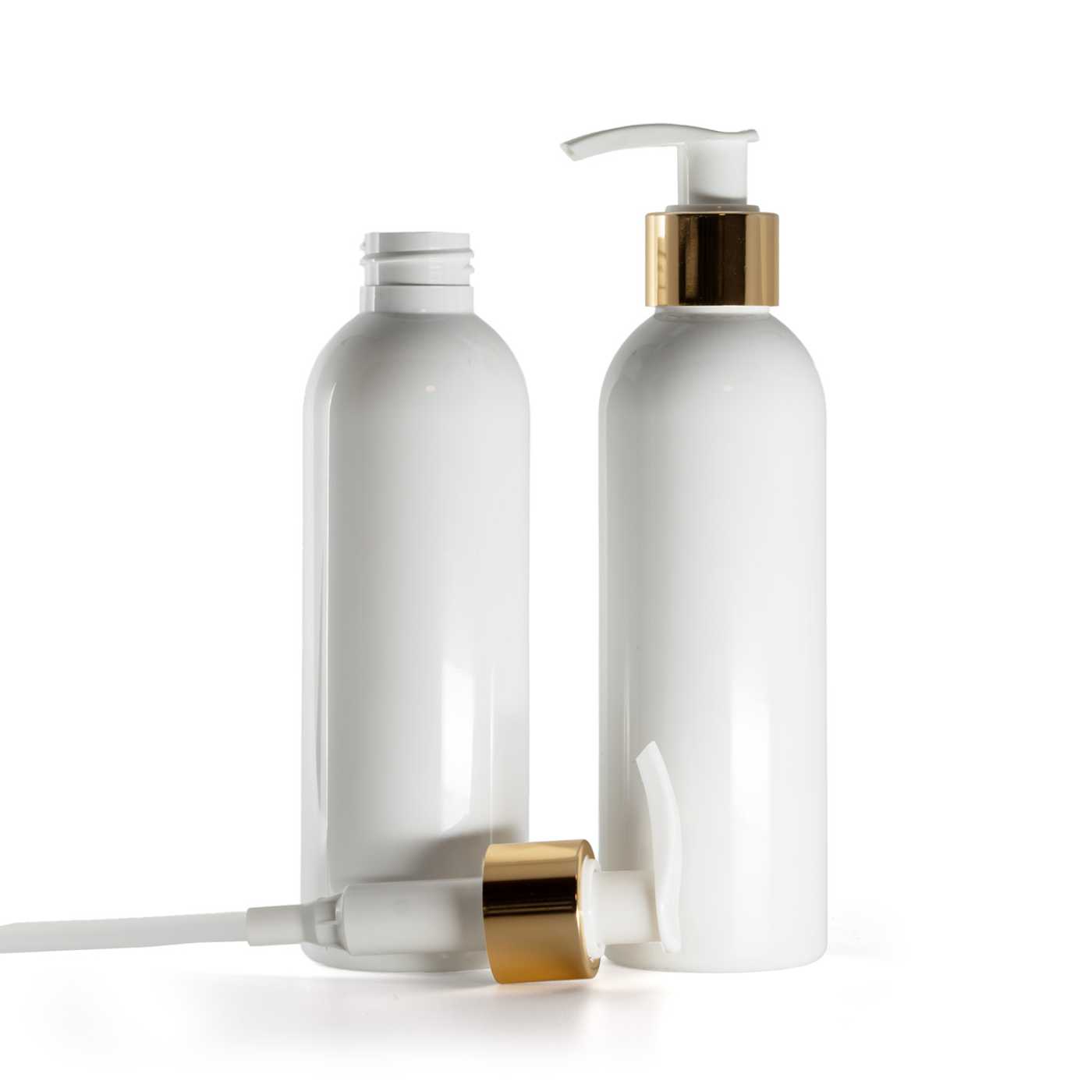 Plastová fľaša biela, bielo-zlatý dávkovač, 200 ml