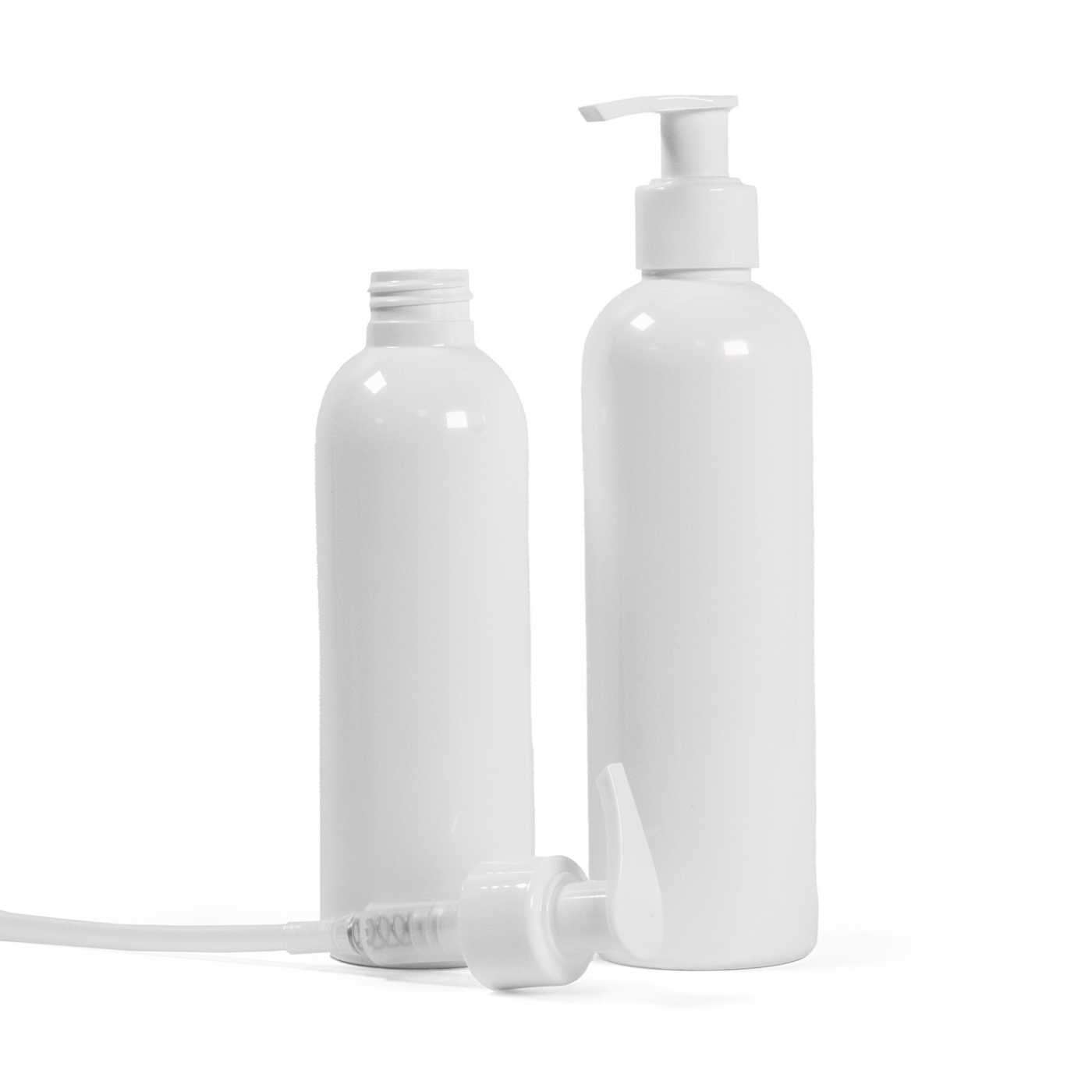 Plastová fľaša, biela, biela pumpička, 200 ml