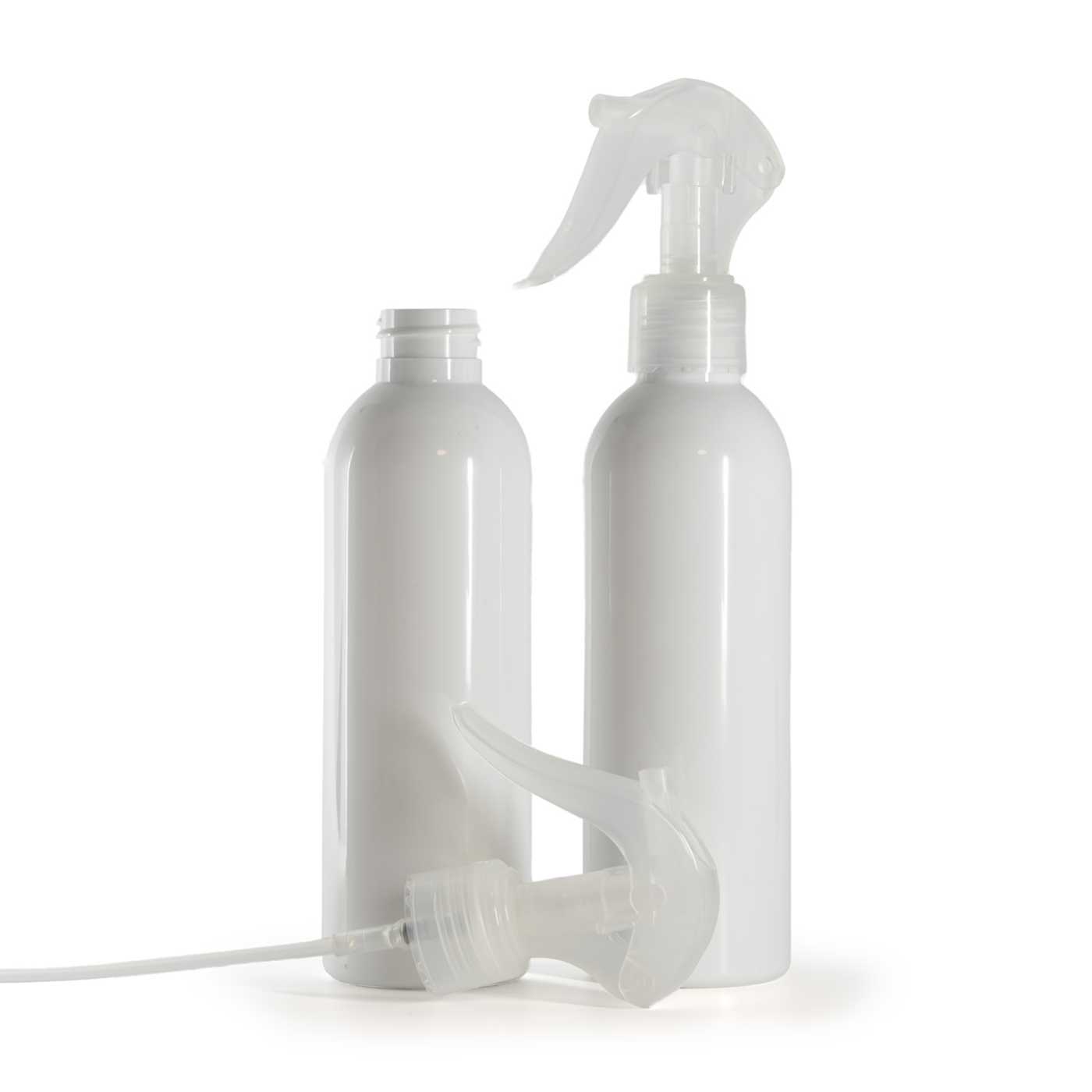 Bouteille en plastique blanche, pulvérisateur à gâchette transparent, 200 ml