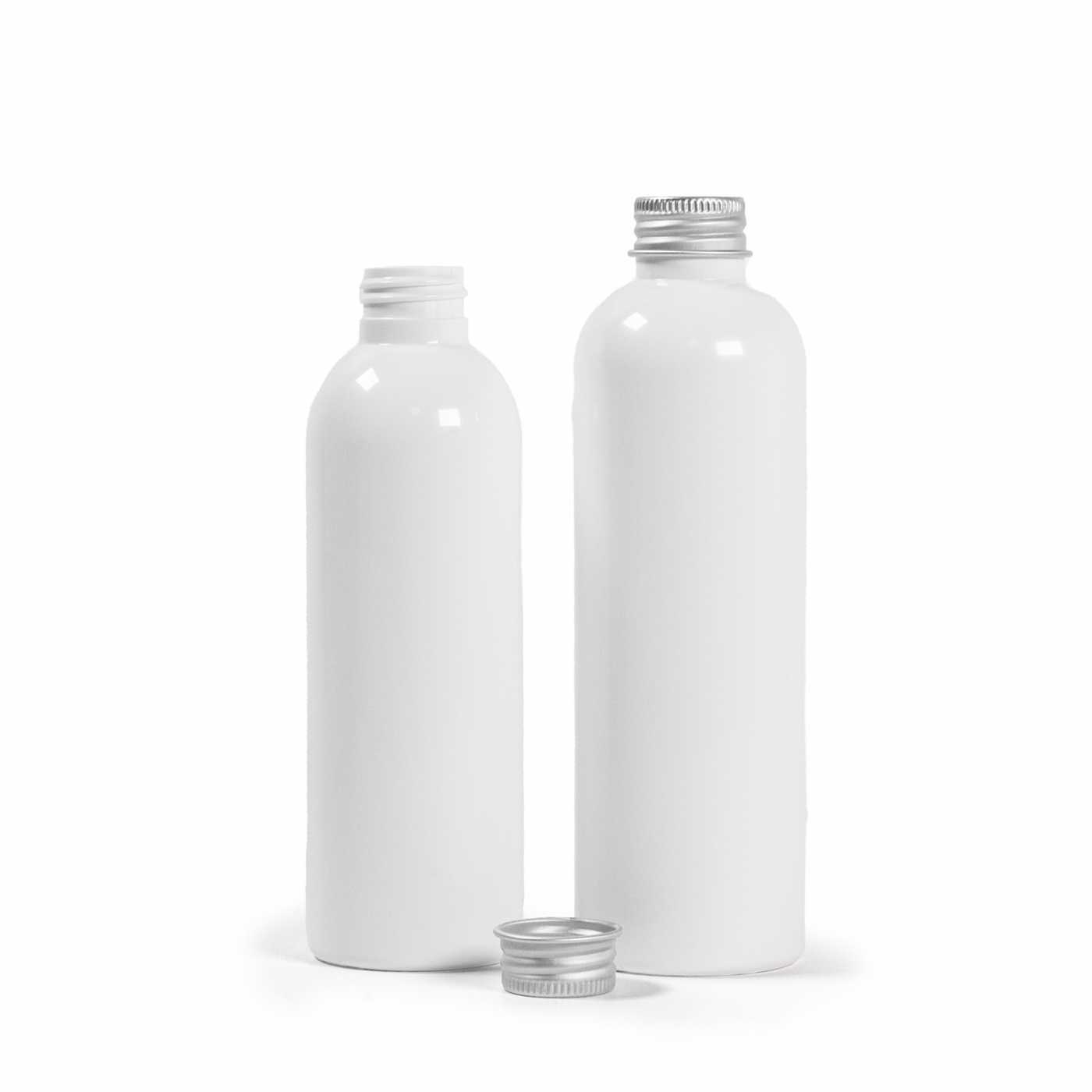 Butelka plastikowa, biała, nakrętka aluminiowa, 200 ml
