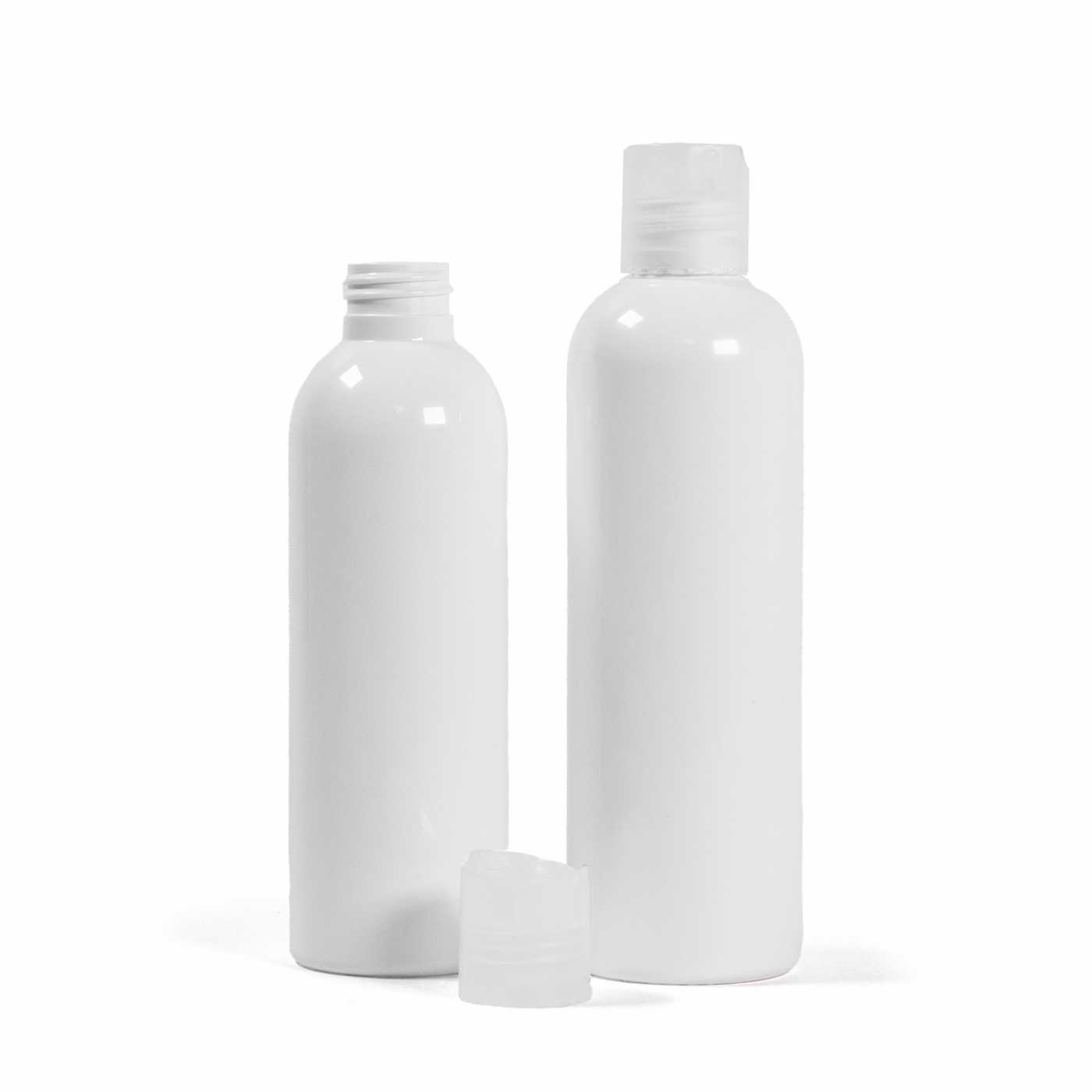 Bouteille en plastique blanche, bouchon disc-top transparent, 200 ml