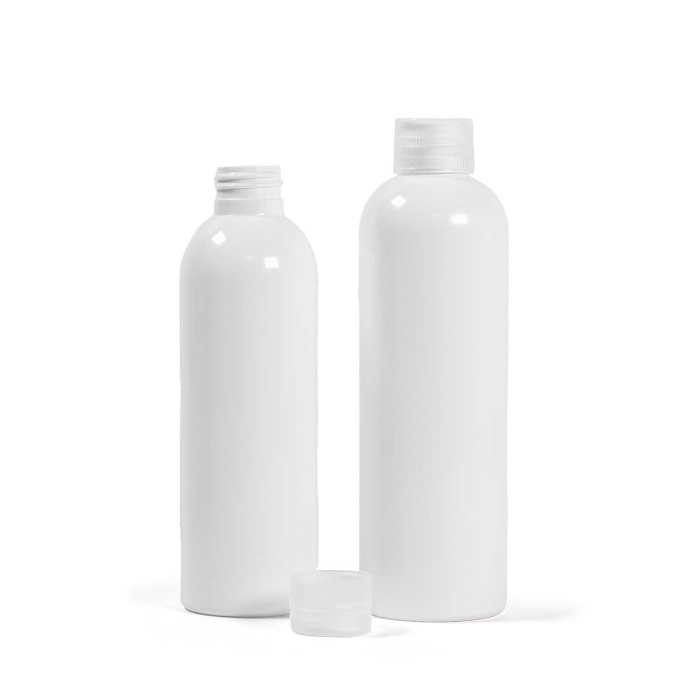 Butelka plastikowa biała, przezroczysta nakrętka, 200 ml