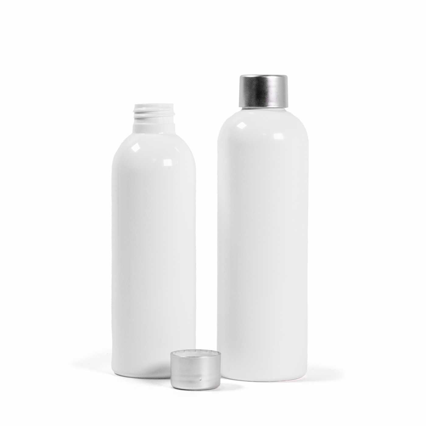 Plastová fľaša biela, strieborný vrchnák, 200 ml
