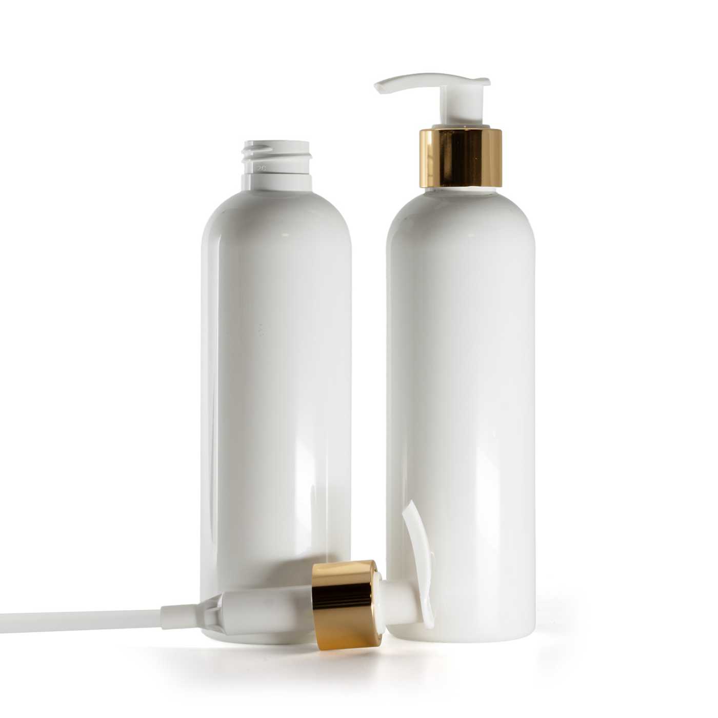 Butelka plastikowa biała, dozownik biało-złoty, 250 ml