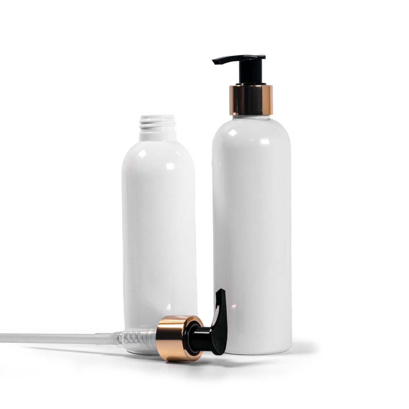 Plastová fľaša, biela, plastový dávkovač zlatý, 250 ml