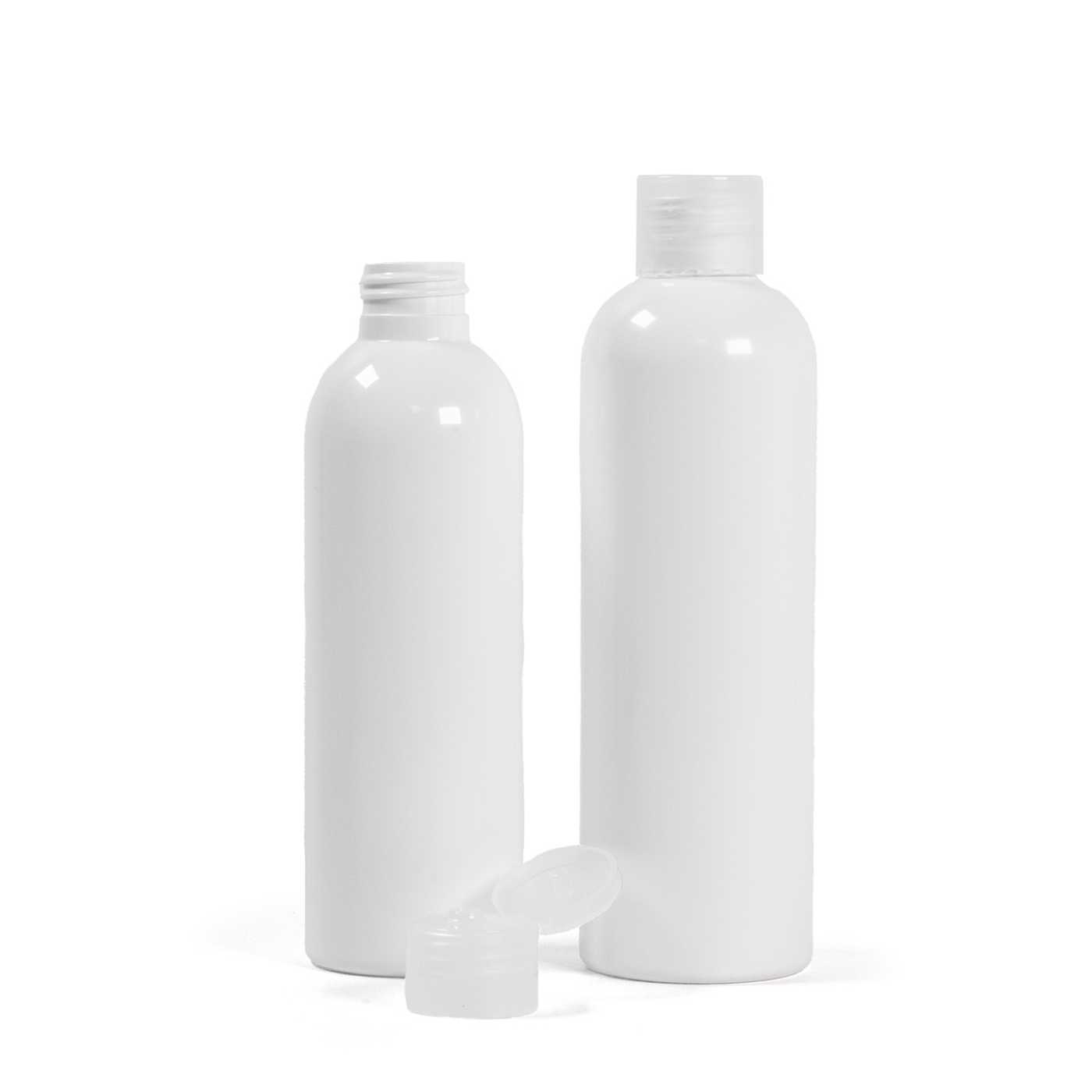 Bouteille en plastique blanche, bouchon flip-top transparent, 250 ml