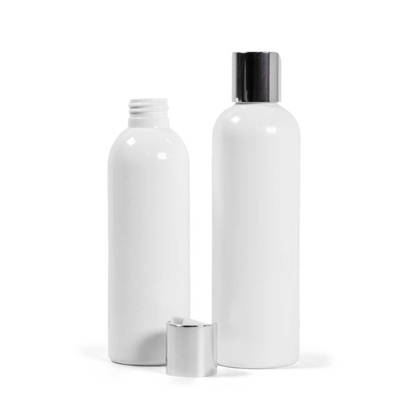Butelka plastikowa biała, srebrny flip top, 250 ml