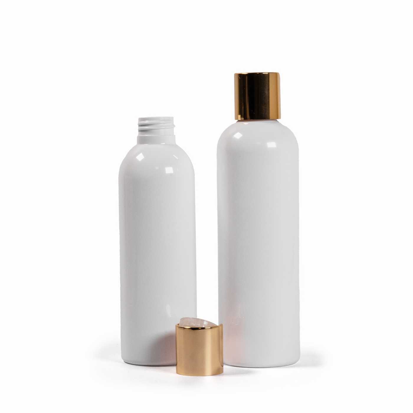Bouteille en plastique blanche, bouchon flip-top doré, 250 ml