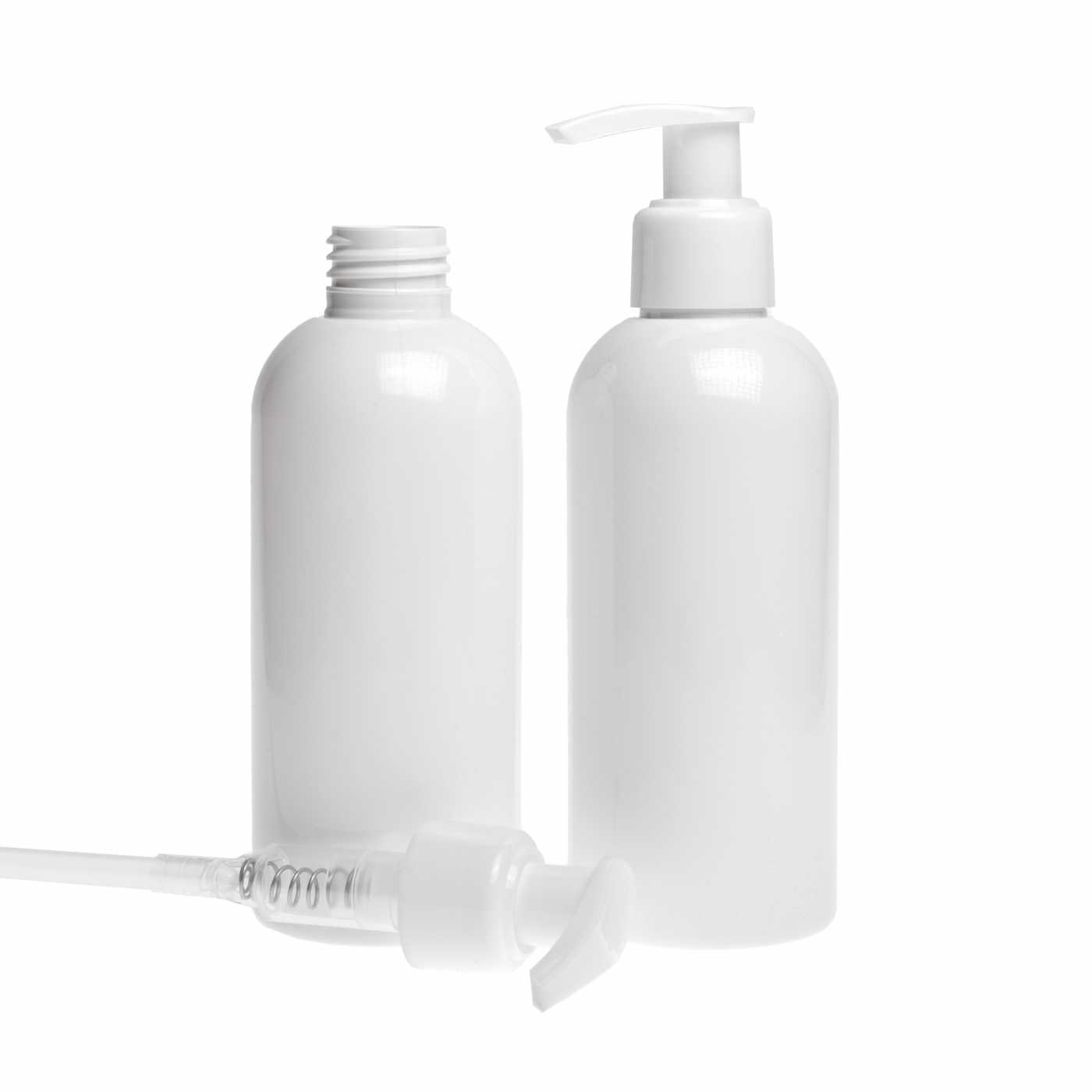 Bouteille en plastique blanche, pompe blanche, 300 ml
