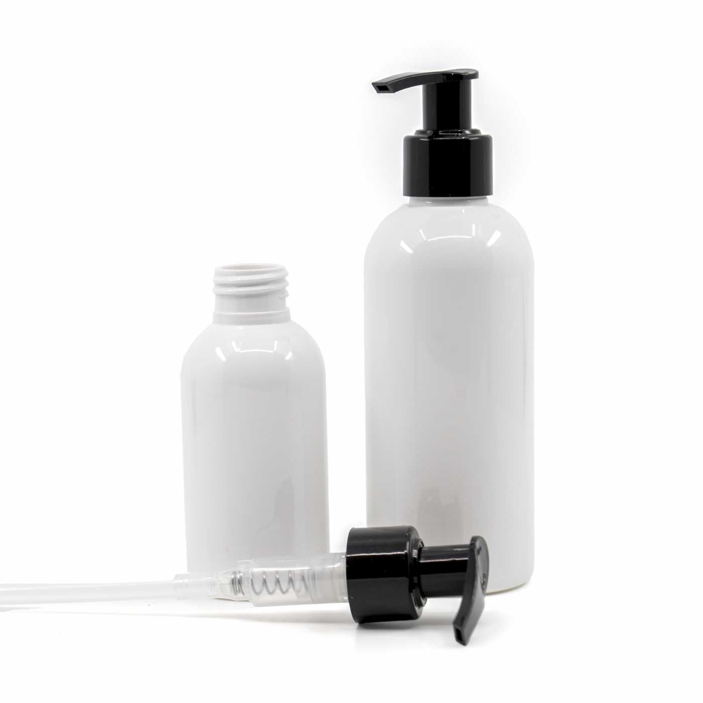 Plastová fľaša biela s čiernym dávkovačom, 300 ml