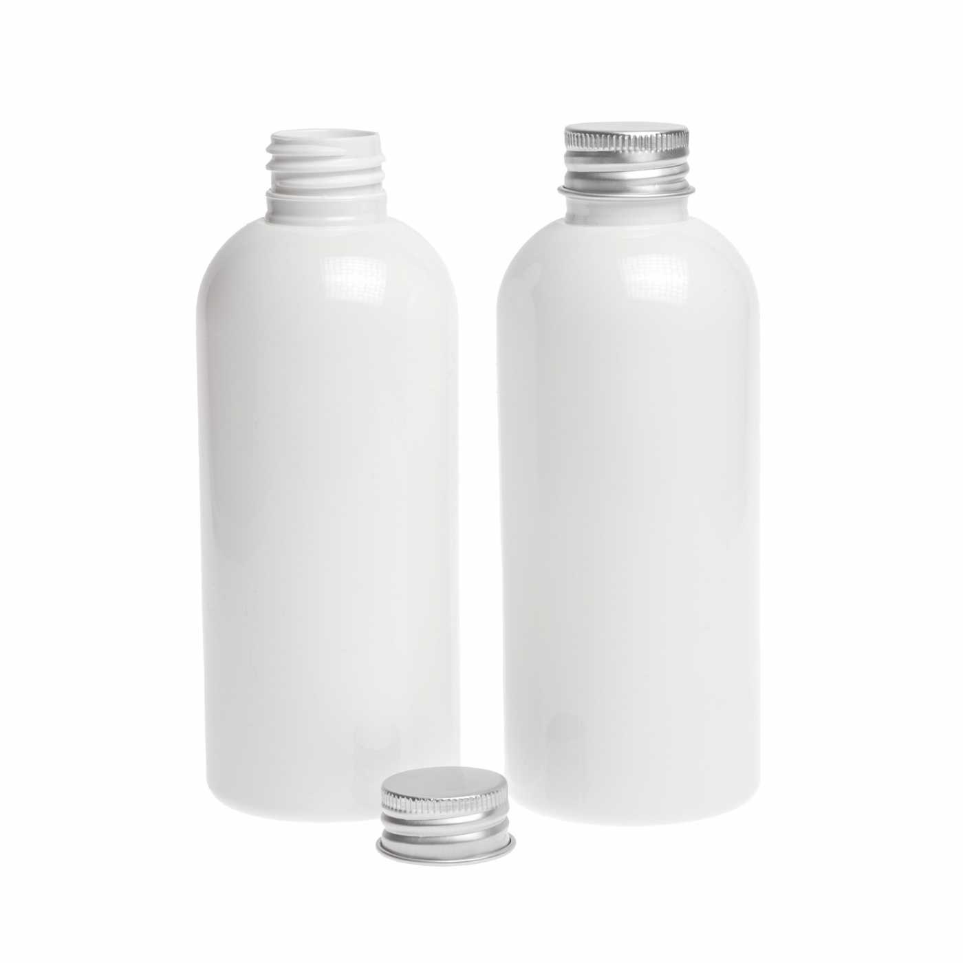 Bouteille en plastique blanche, bouchon en aluminium, 300 ml