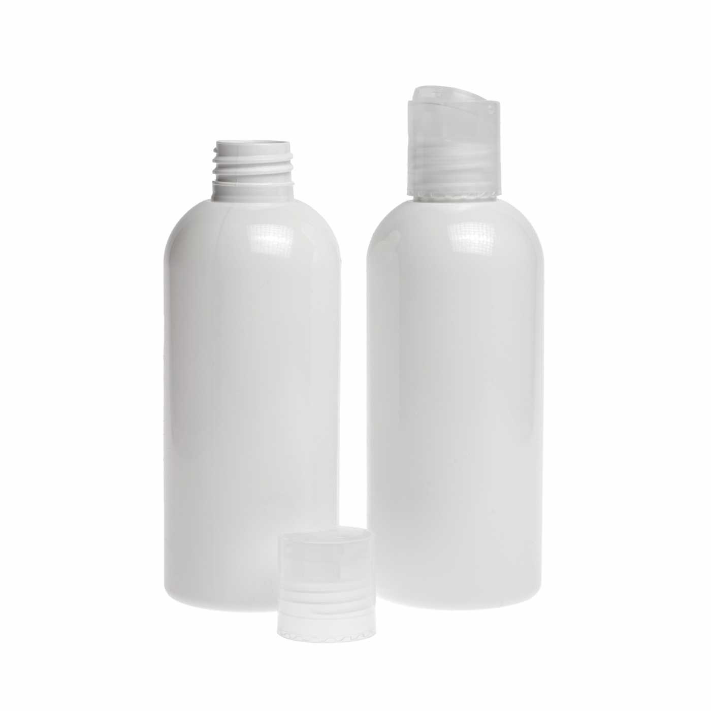Bouteille en plastique blanche, bouchon disc-top transparent, 300 ml