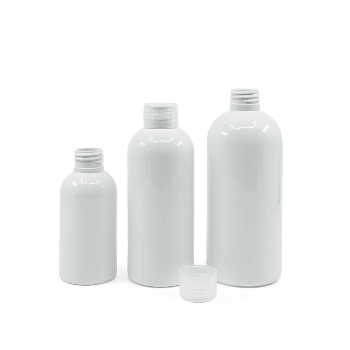 Bouteille en plastique blanche, bouchon transparent, 300 ml