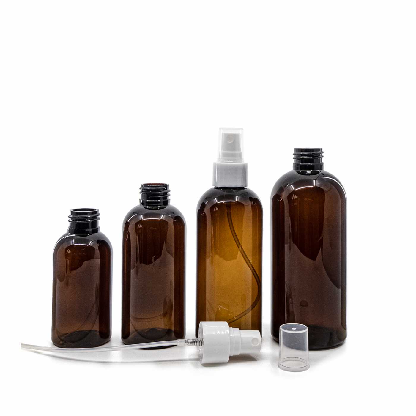 Plastová fľaša, hnedá, biely rozprašovač, 100 ml