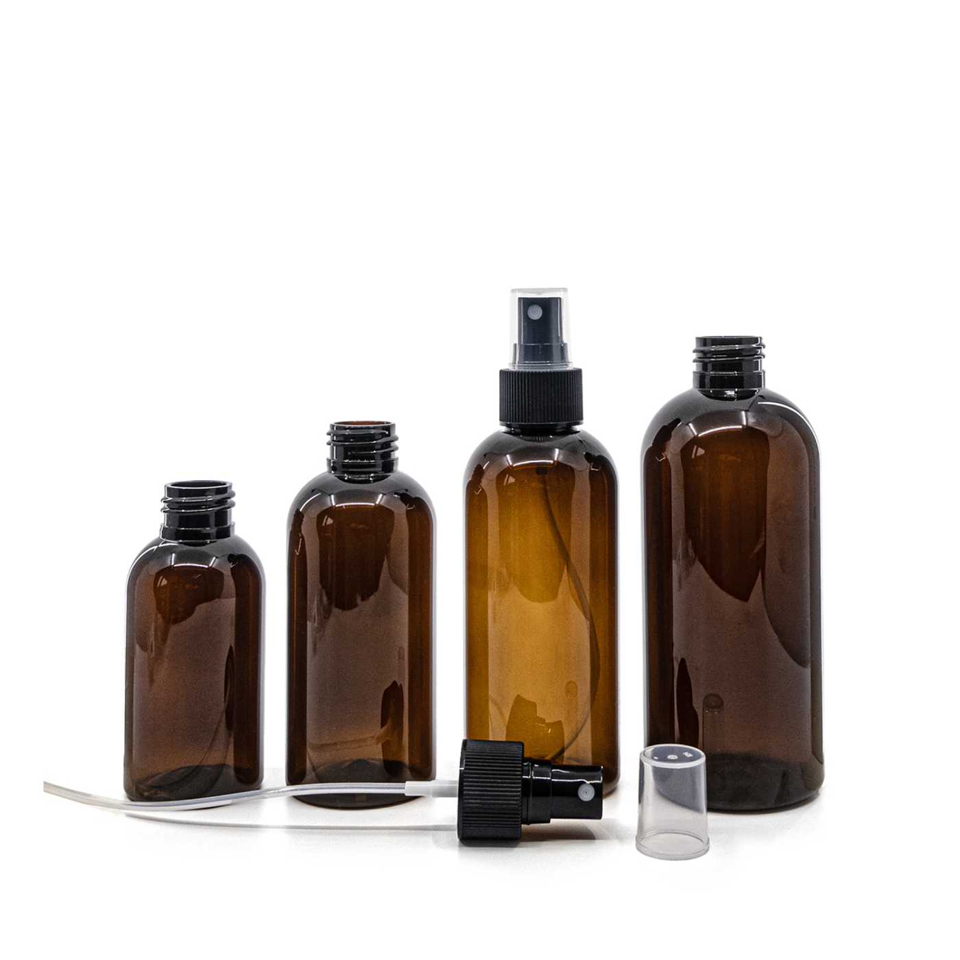 Plastová fľaša, hnedá, plast. rozprašovač, čierny, 100 ml