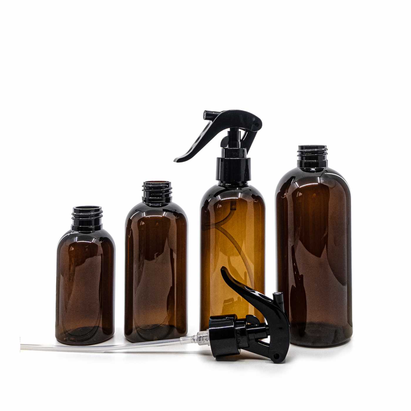 Amber Plastic Bottle, Black Trigger Spray, 100 ml