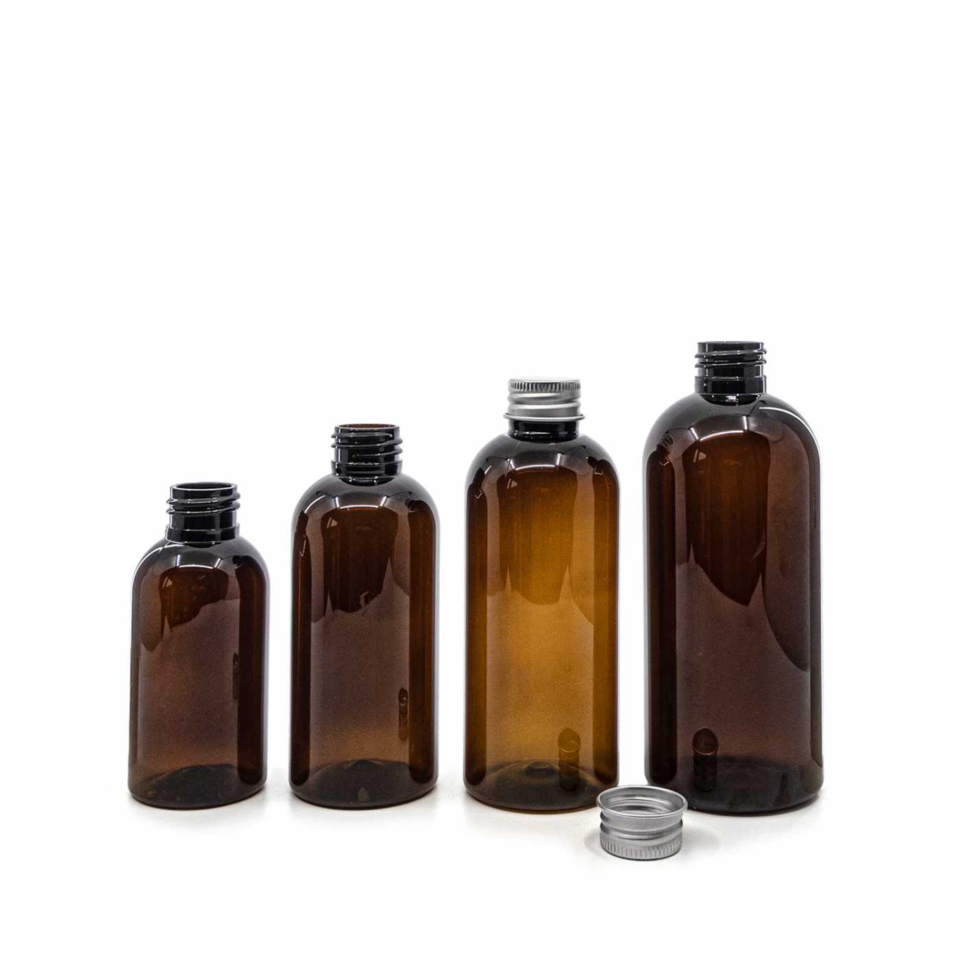 Plastová fľaša, hnedá, hliníkový vrchnák, 100 ml