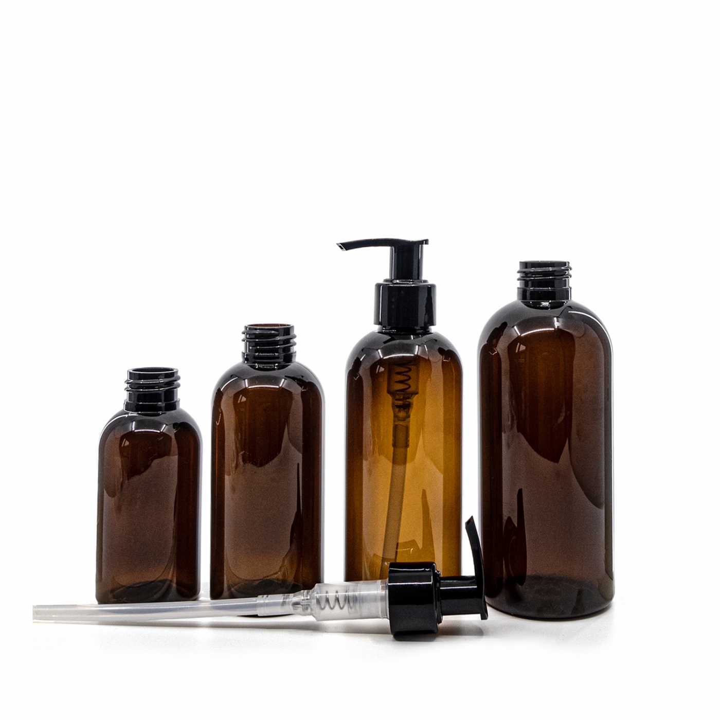 Plastová fľaša, hnedá, čierny dávkovač, 150 ml