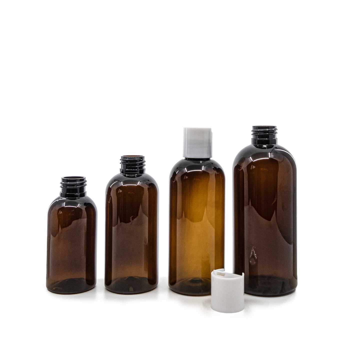 Plastová fľaša, hnedá, biely disc top, 150 ml