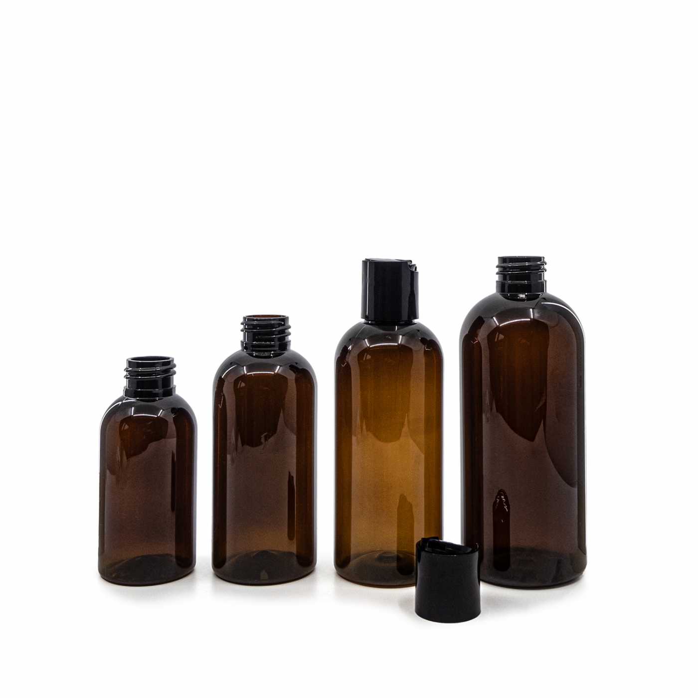 Plastová fľaša, hnedá, čierny disc top, 150 ml