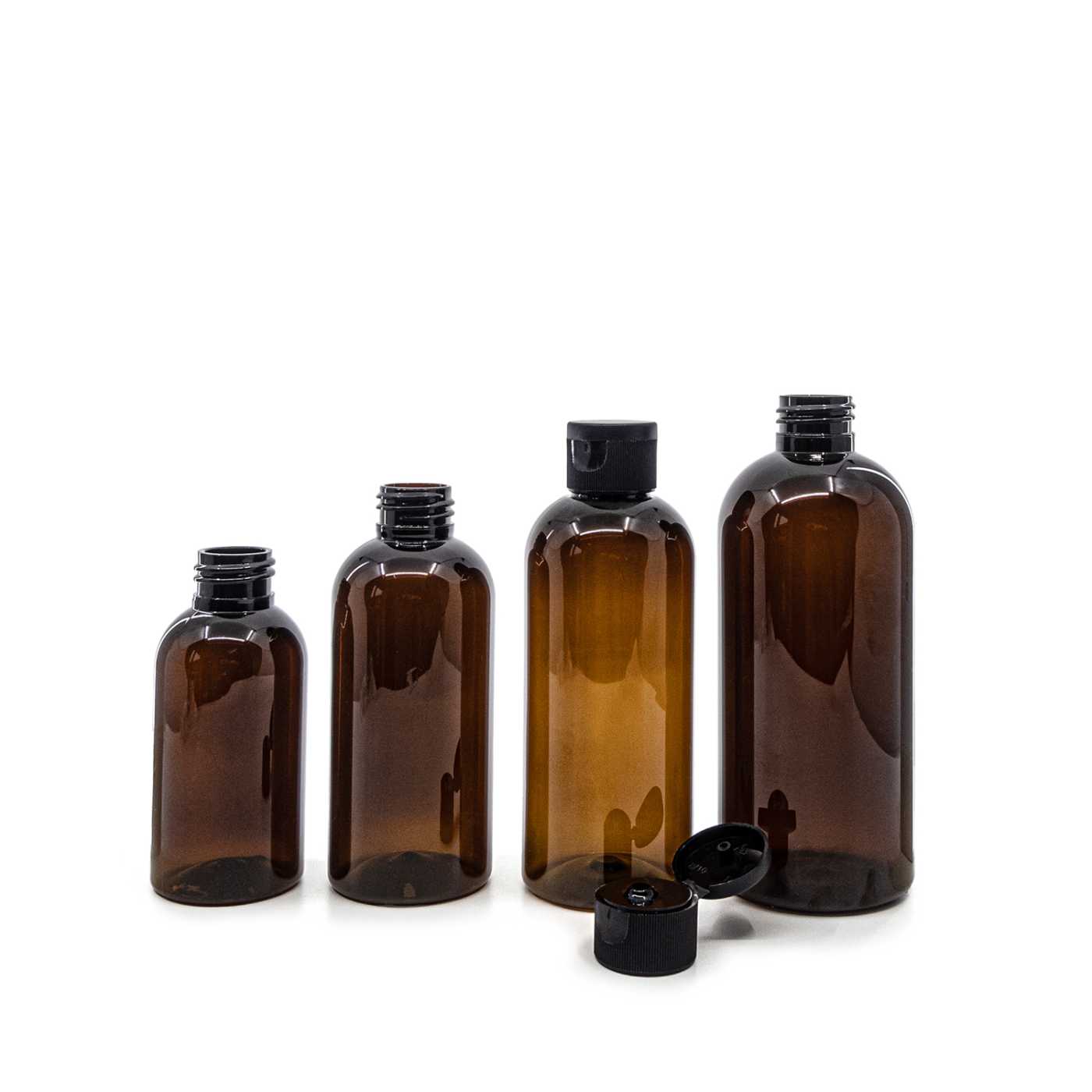 Plastová fľaša, hnedá, čierny flip top, 200 ml