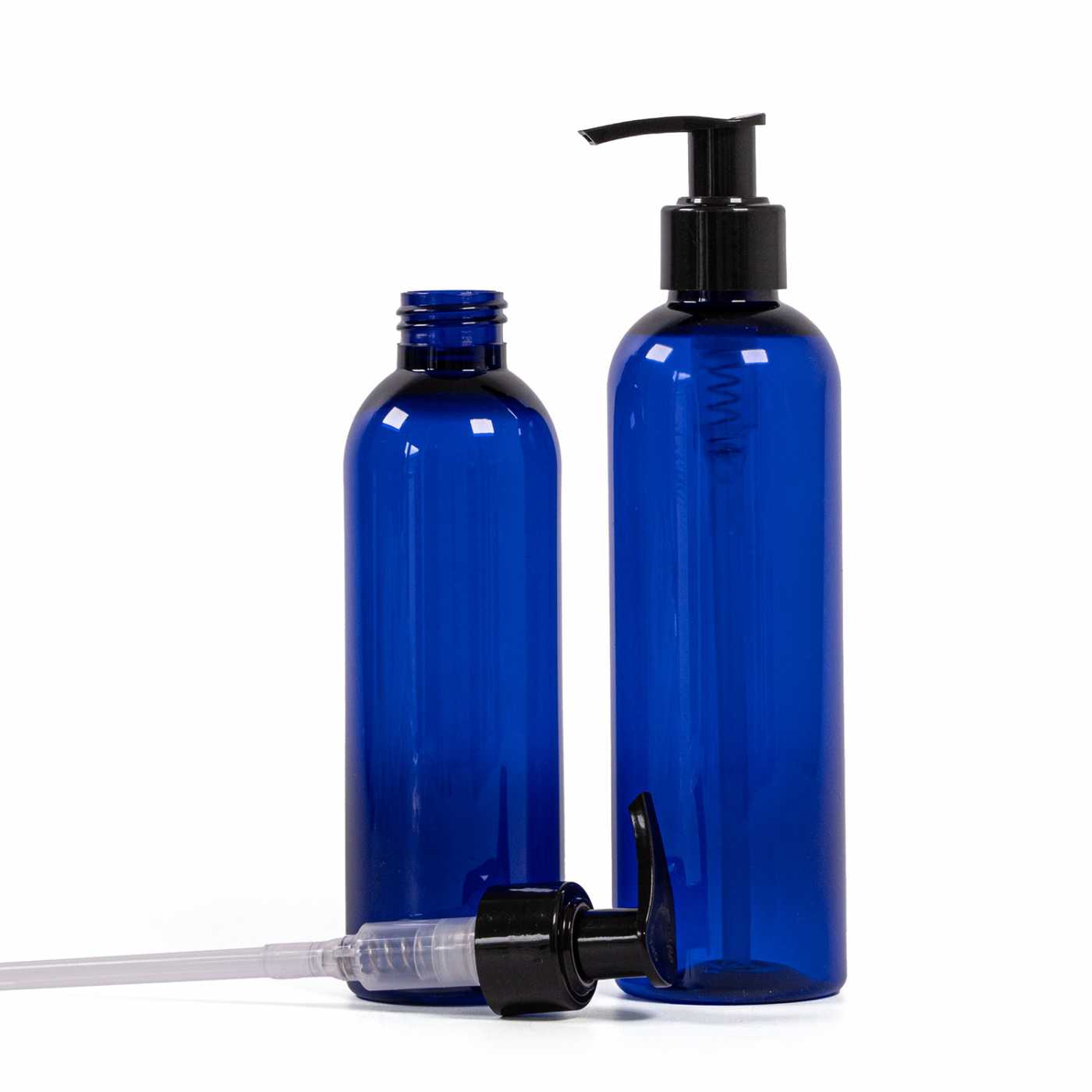 Plastová fľaša modrá s čiernym dávkovačom, 200 ml