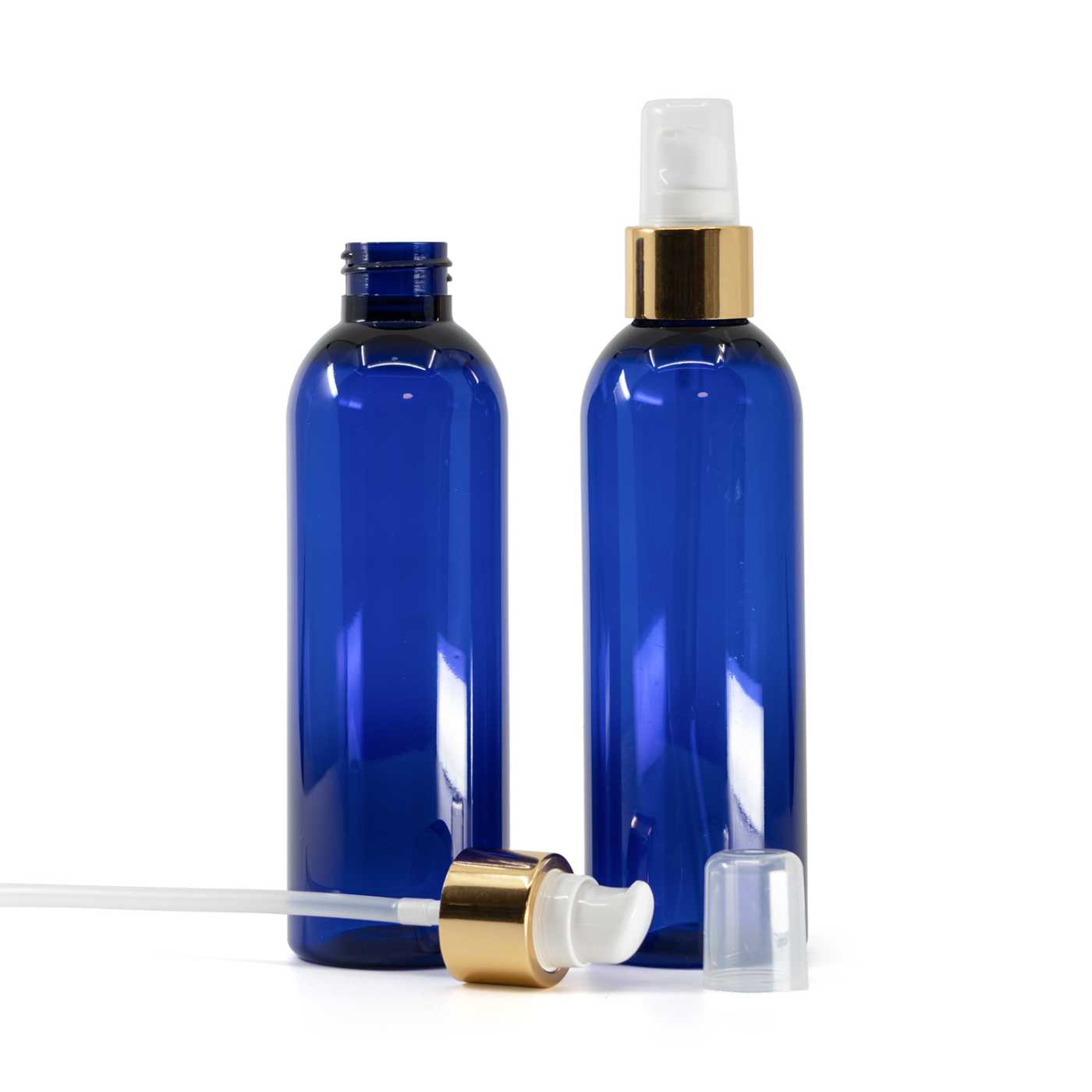 Butelka plastikowa, niebieska, dozownik z nakładką, biało-złoty, 200 ml