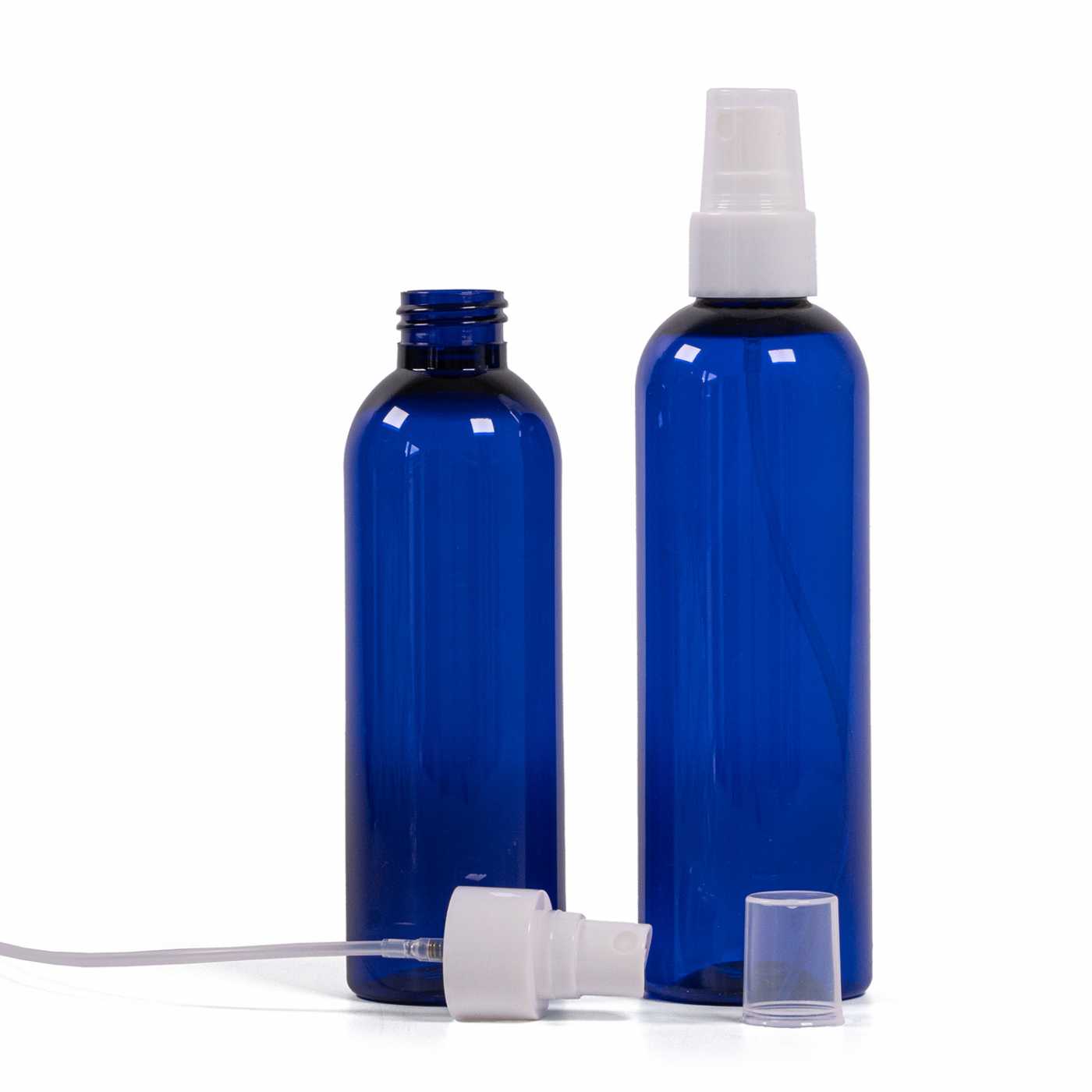 Plastová fľaša, modrá, biely rozprašovač, 200 ml