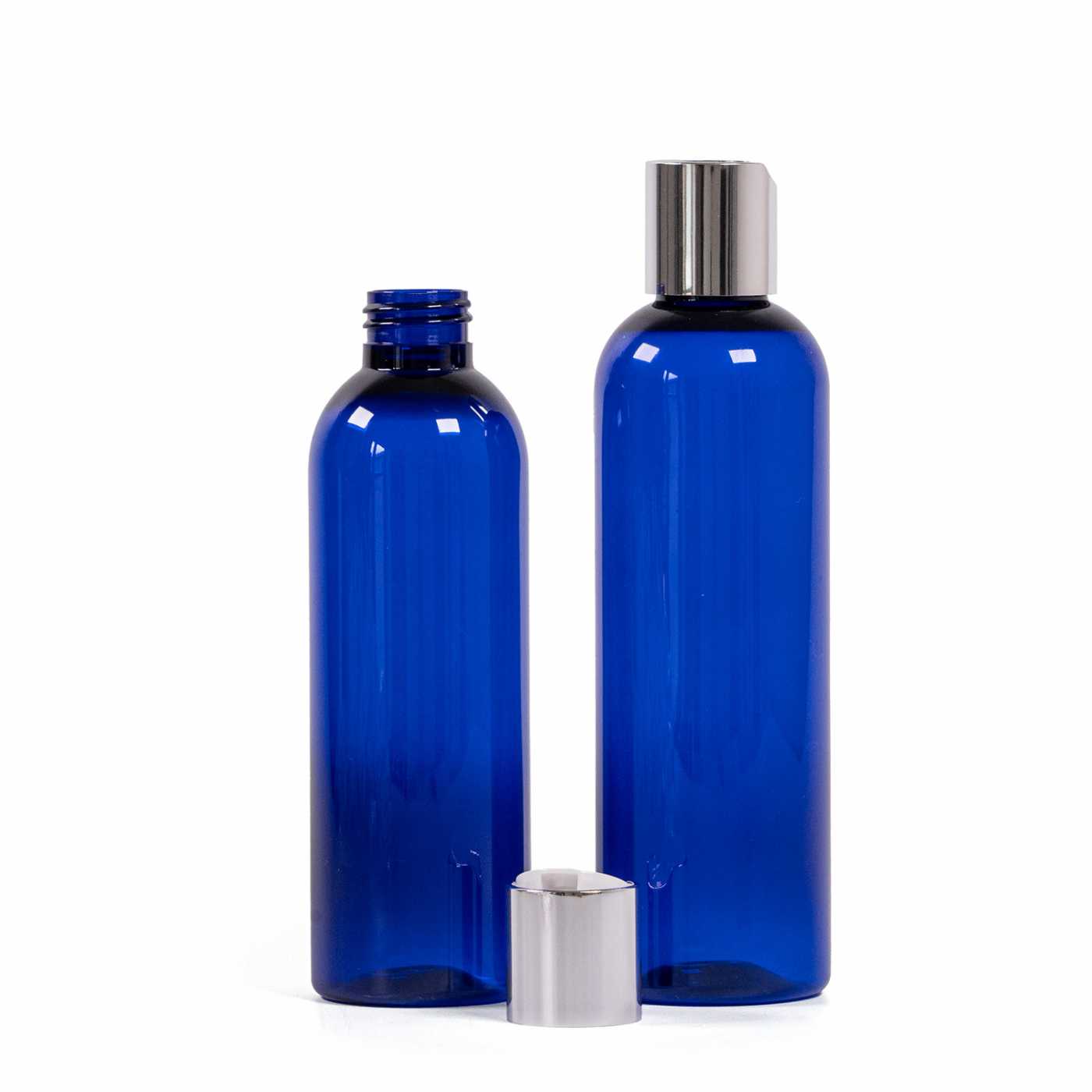 Plastová láhev, modrá, stříbrný flip top, 200 ml