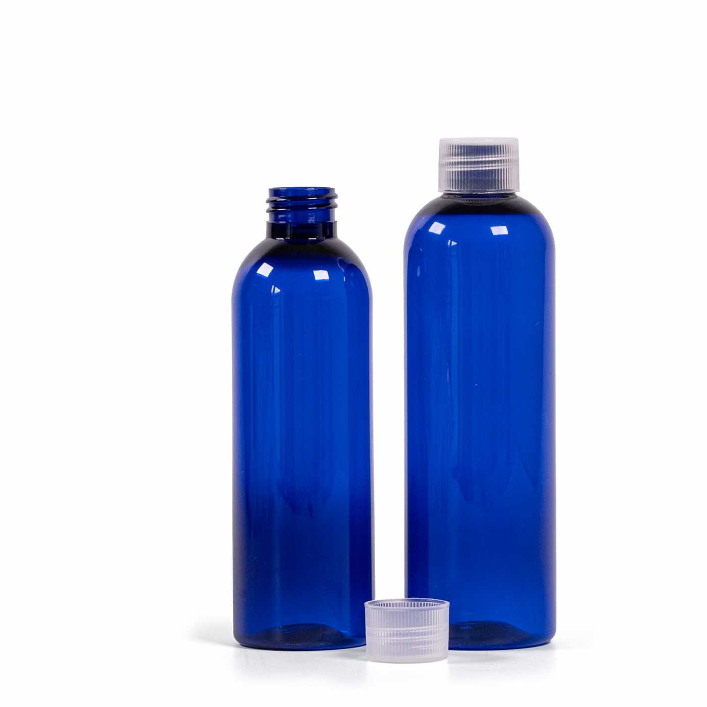 Butelka plastikowa niebieska z przezroczystą nakrętką, 250 ml