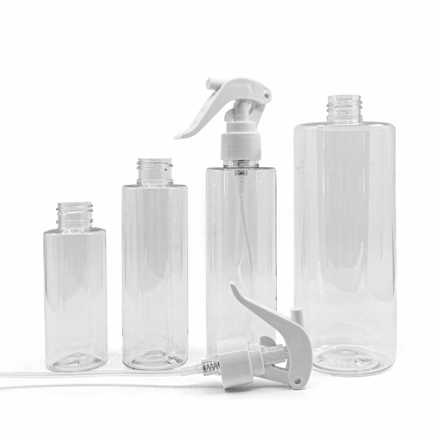 Plastová fľaša, priehľadná, biely pákový rozprašovač, 100 ml