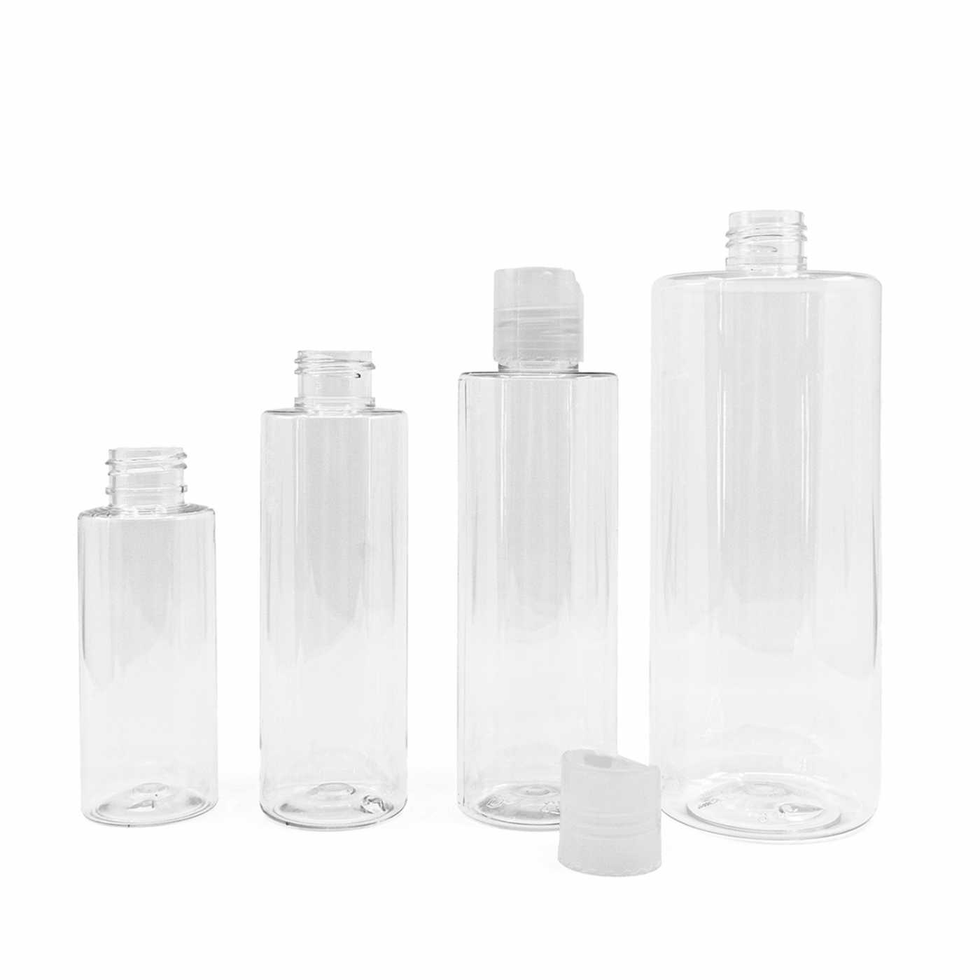 Flacon en plastique transparent, bouchon disc-top transparent, 100 ml