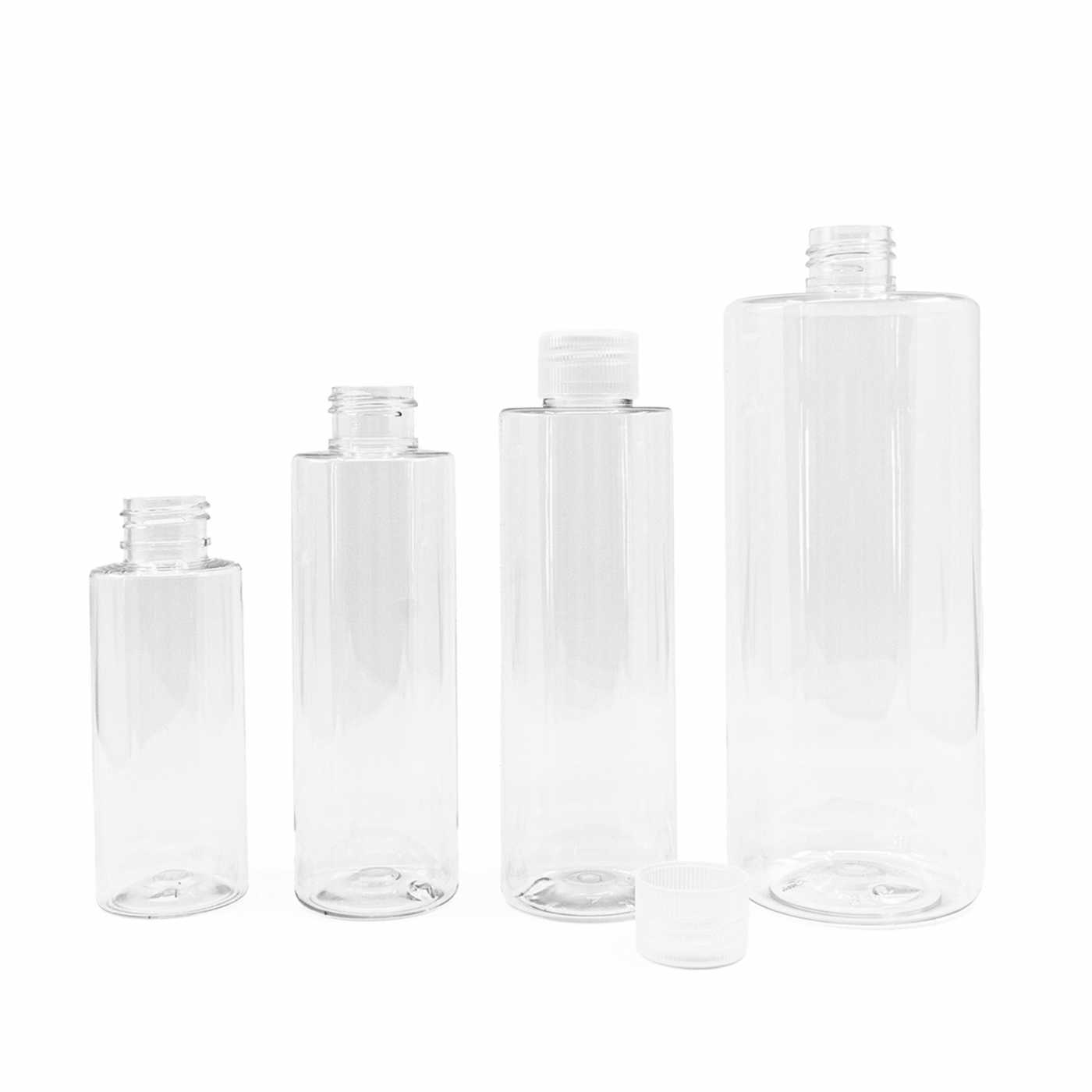 Flacon en plastique transparent, 100 ml, bouchon transparent
