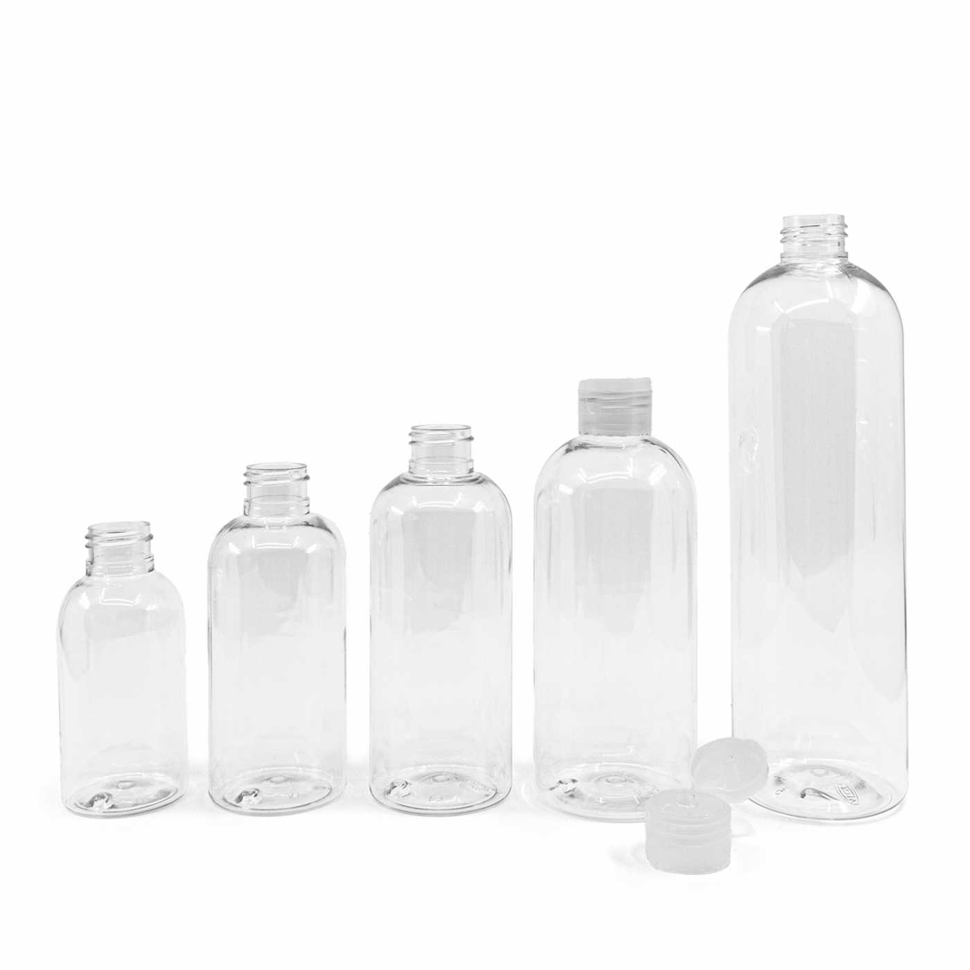 Plastová fľaša priehľadná okrúhla, flip top priehľadný, 100 ml