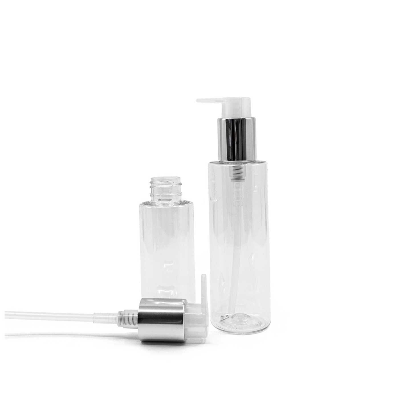 Plastová fľaša priehľadná, dávkovač strieborný 150 ml