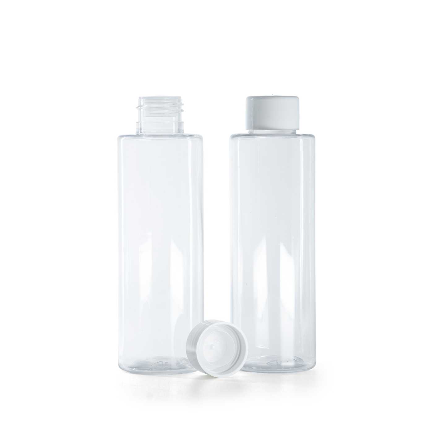 Plastová fľaša, priehľadná, vrchnák hladký biely s redukciou, 150 ml
