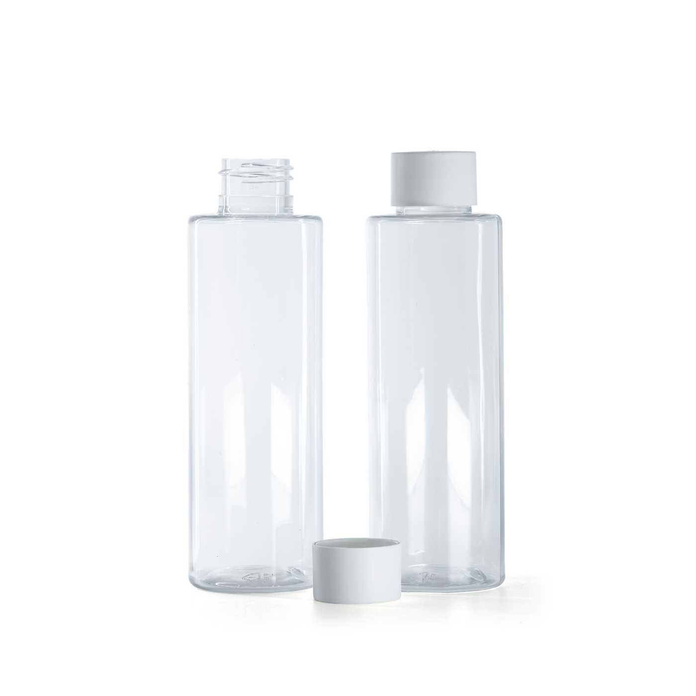 Plastová fľaša, priehľadná, vrchnák matný biely, 150 ml
