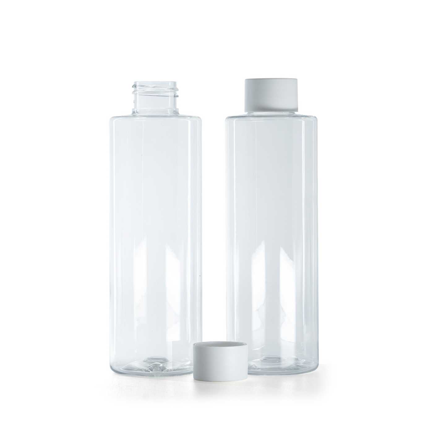 Plastová fľaša, priehľadná, vrchnák matný biely, 200 ml