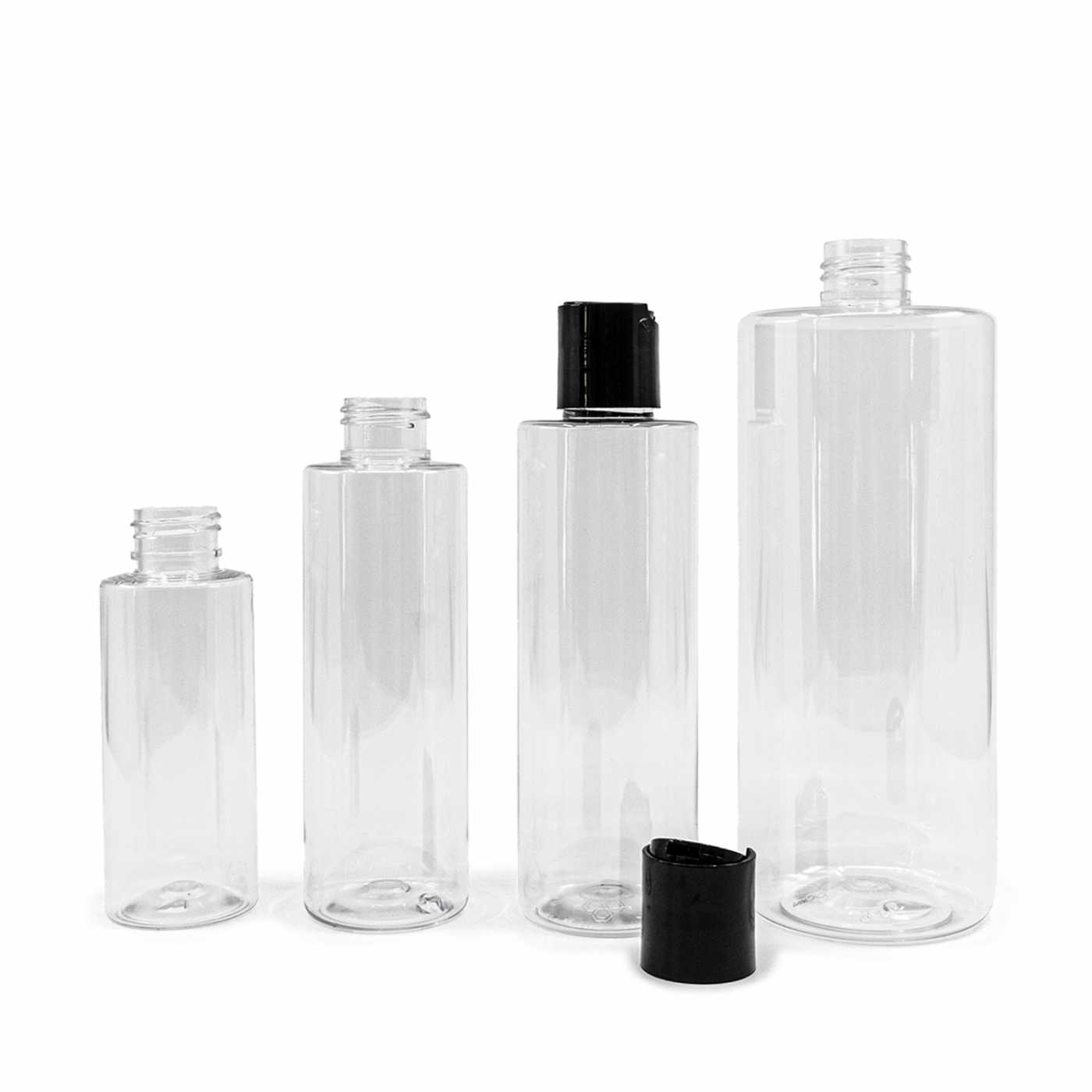 Plastová fľaša, priehľadná, disc top čierny 200 ml