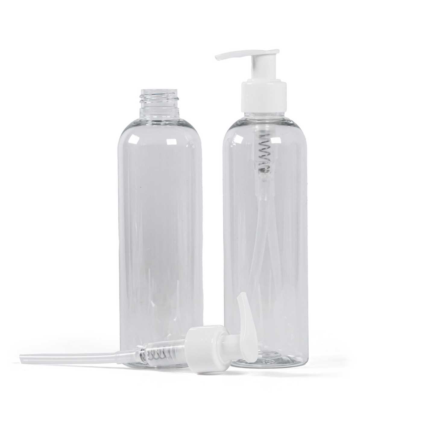 Plastová fľaša, priehľadná, dávkovač biely, 250 ml