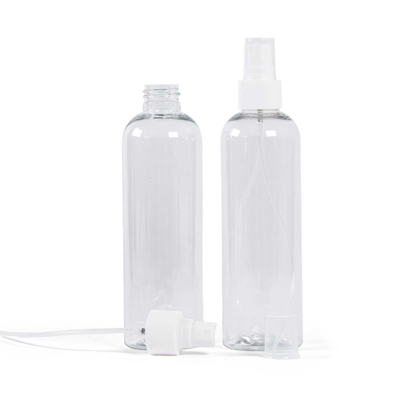 Plastová fľaša, priehľadná, biely rozprašovač, 250 ml